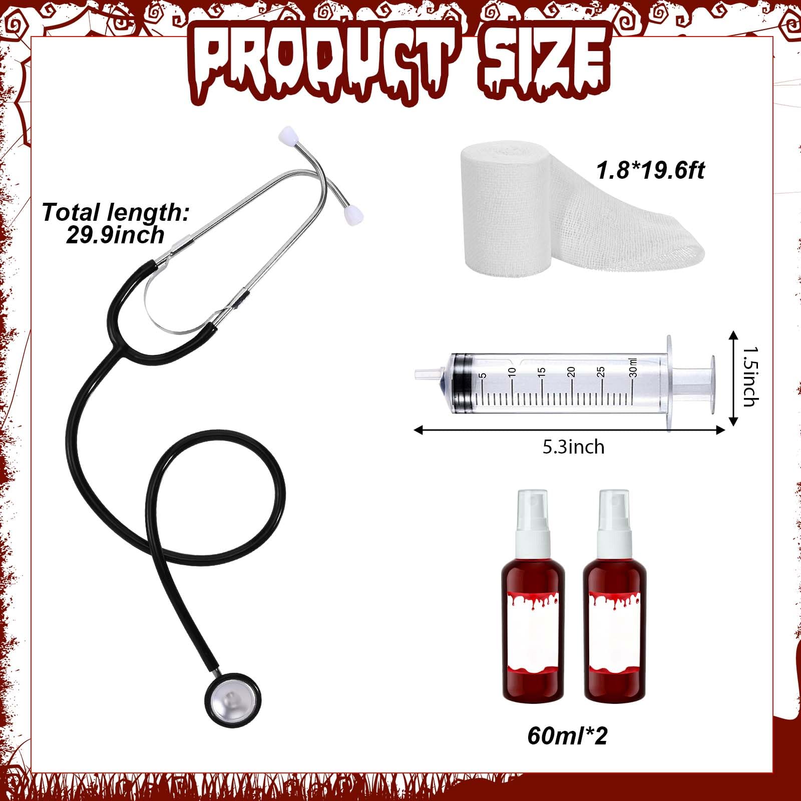 7 Pcs Halloween Couple Medical Costume Hospital Doctor Surgeon Gown Patient Gown Fake Blood Gauze for Halloween Adult Men Women Couple Cosplay Party Dress Up