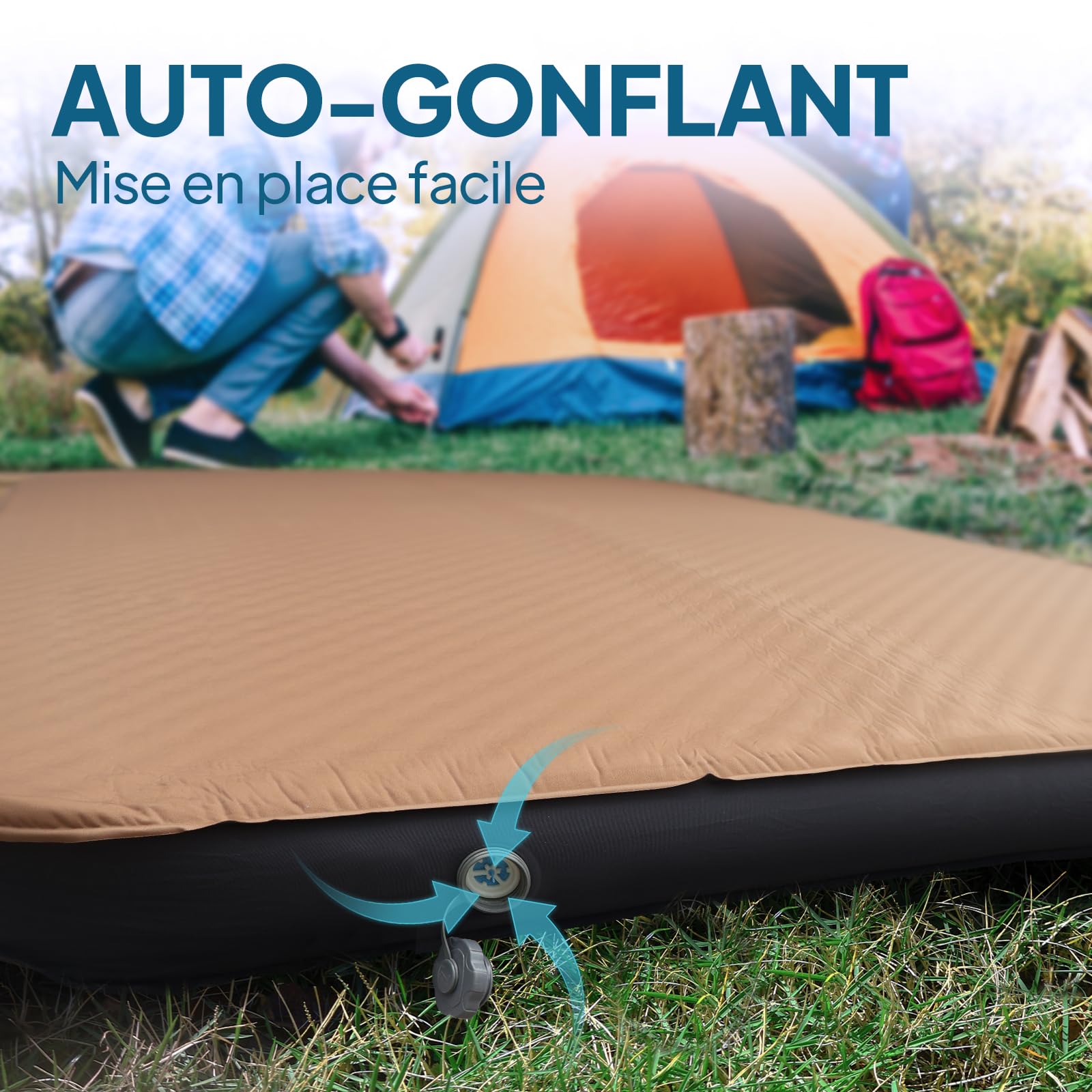 Lost Horizon LOSTHORIZON Tesla campingmatras met schuim, zelfopblazende slaapmat, 11 cm dik, met luchtpomp, model 3