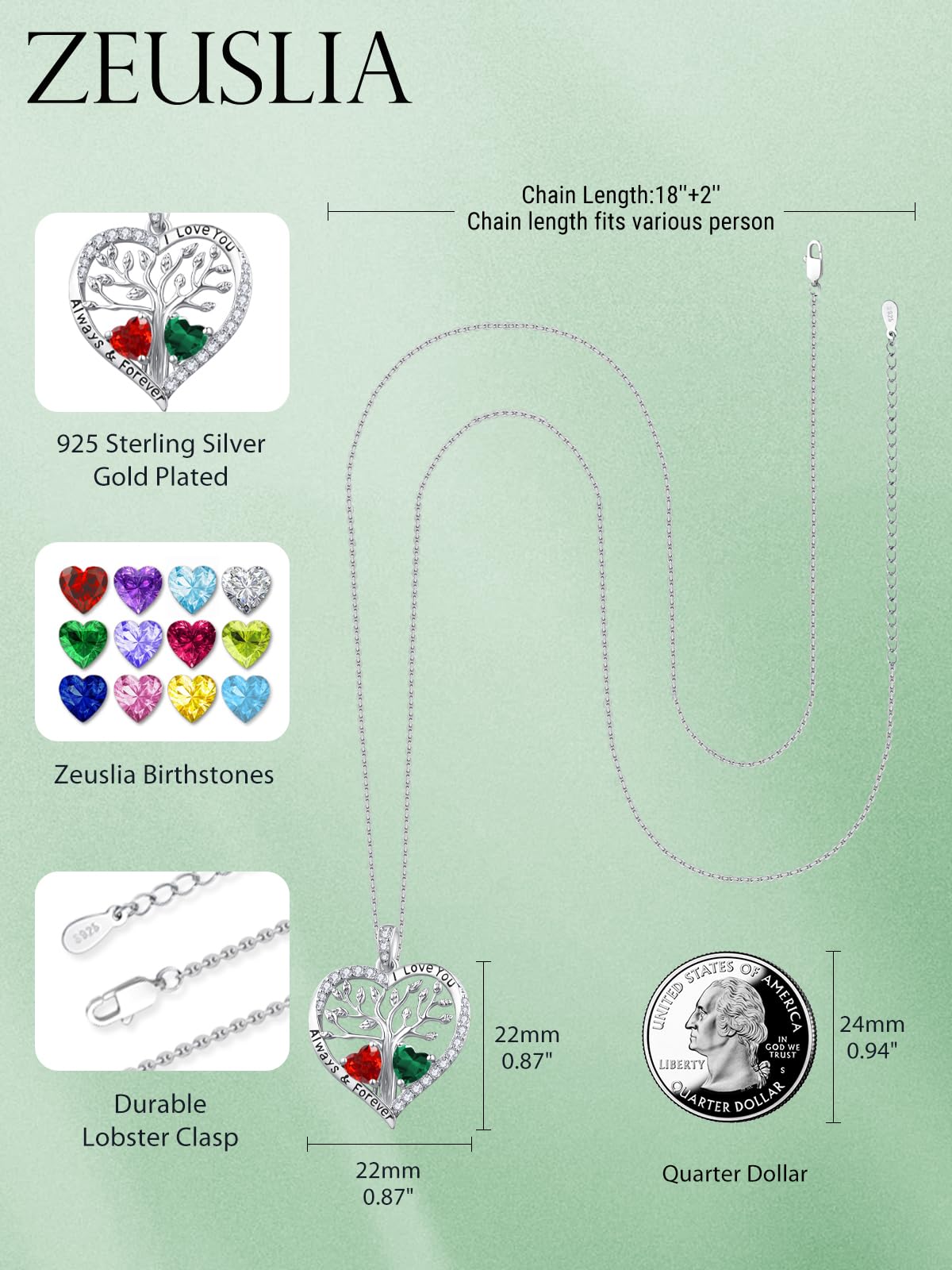 S925 Silber Halskette für Damen, Lebensbaum Kette Schmuck, Mama Geburtstag Hochzeit Jahrestag Geschenk, Freundin Tochter Baum des Lebens Schmuck mit Geburtsstein Anhänger