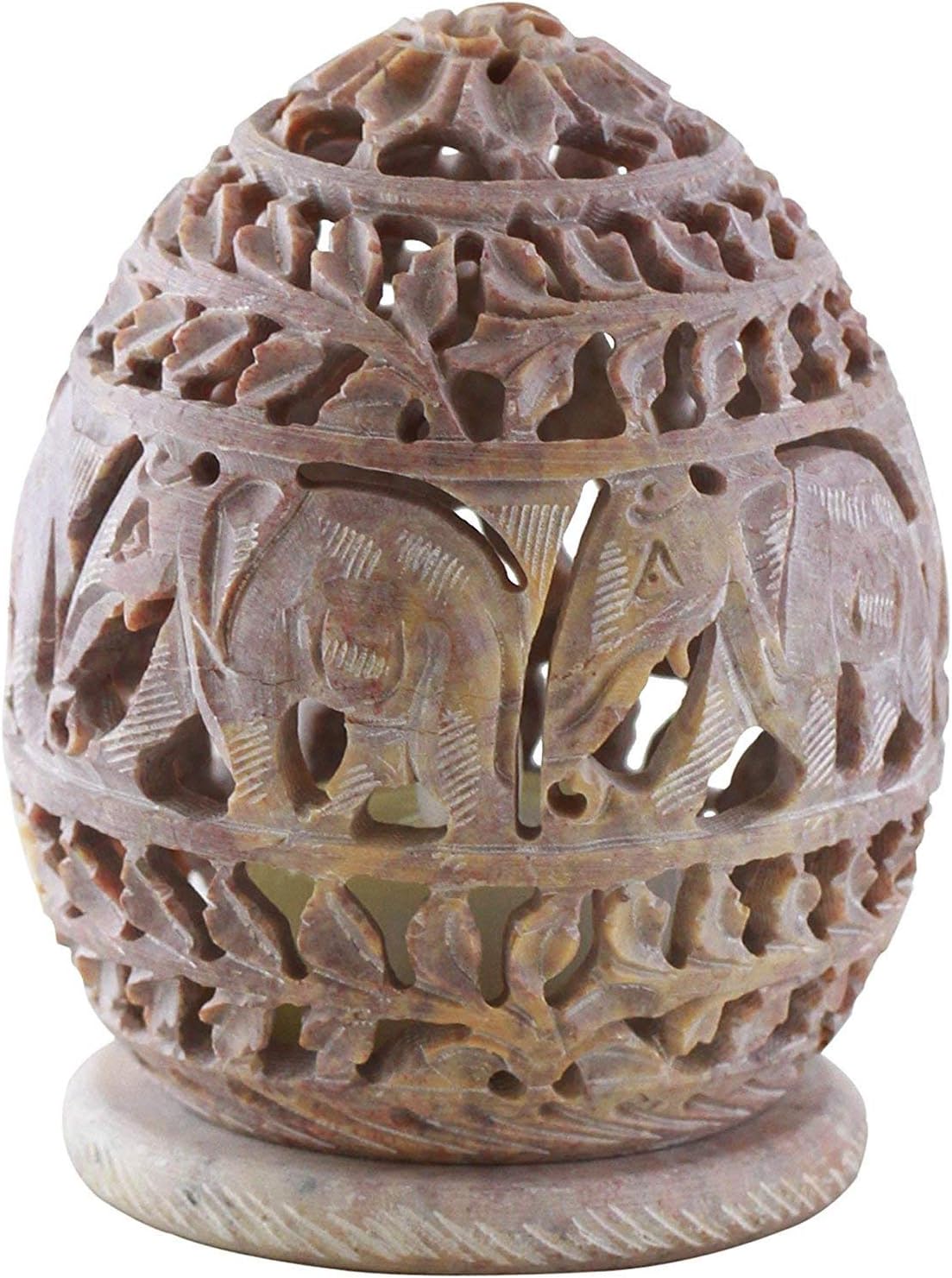 Indus Lifespace 10.16 cm Candle Tealight Holder with Hand Carved Elephant & Tendrils - Votive Holders - for Home/Garden/Office - Gifts