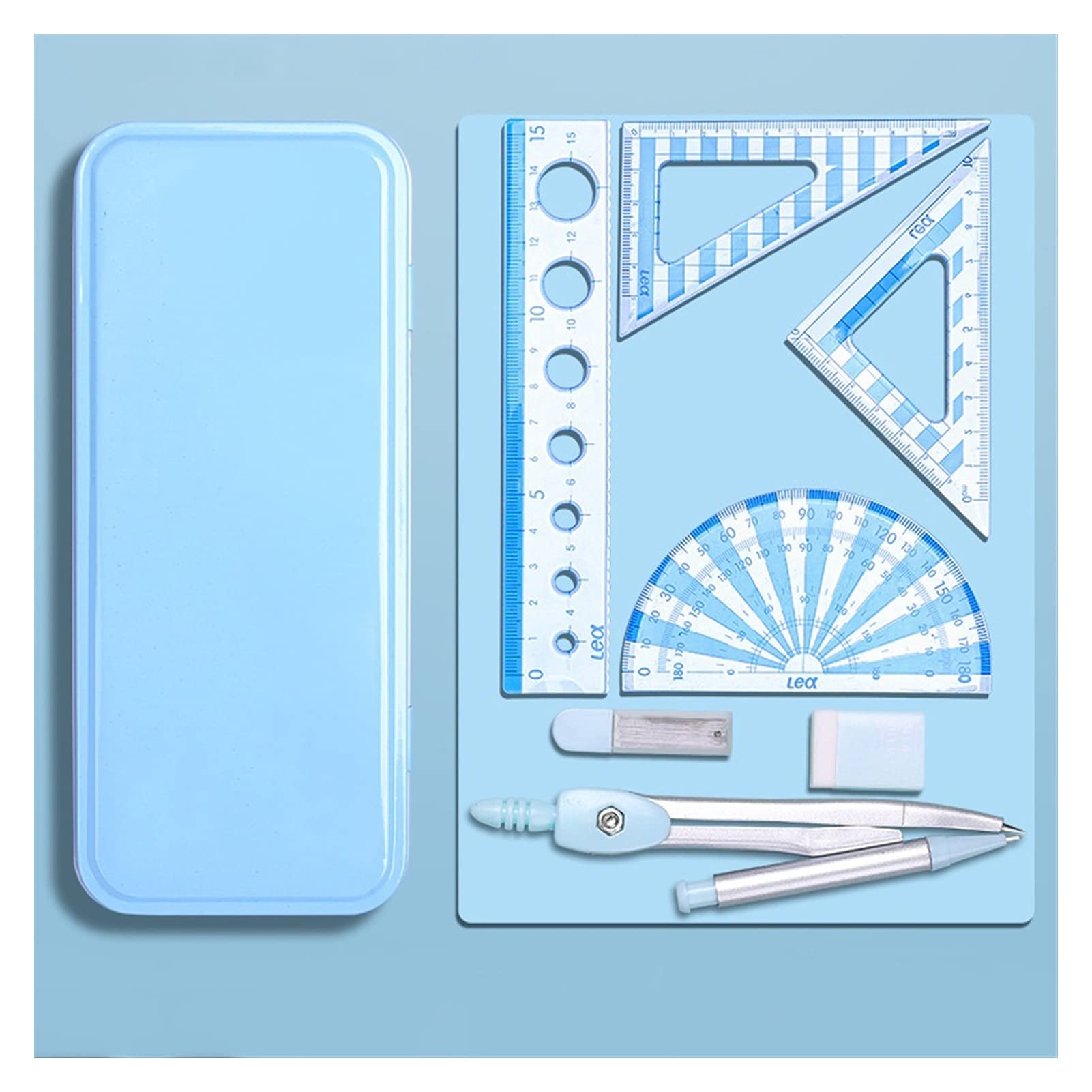 SwePer Kompasse Multifunktionale Kompasse – Zirkel Lineale Radiergummi Mathe-Set Schule Zeichenwerkzeug-Set for Studenten Bürobedarf Messwerkzeuge (Color : Blu)