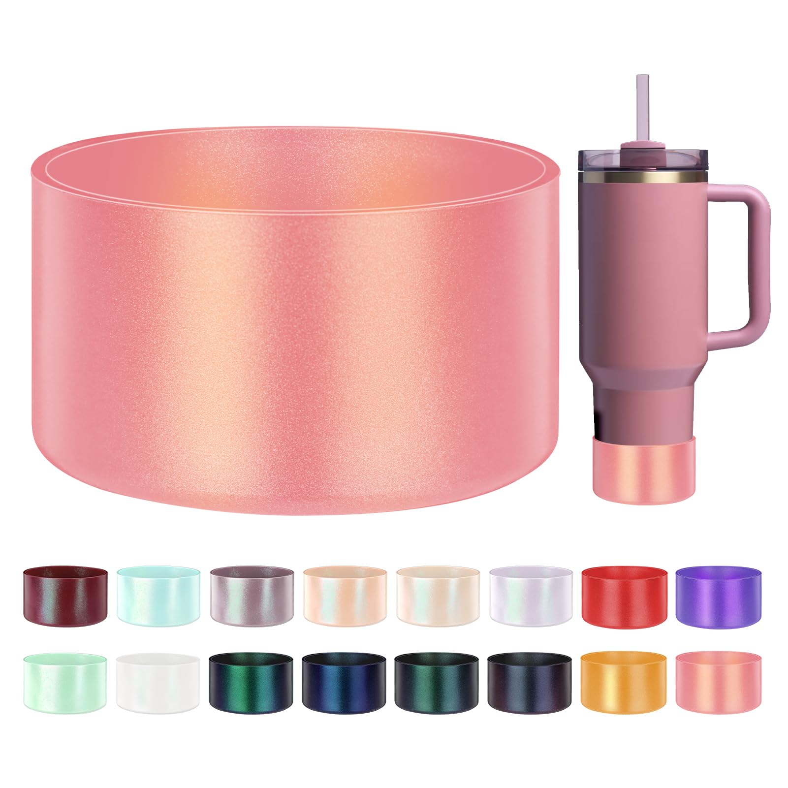 Glossy Gradient Silicone Boot, Compatible with Stanley H2.0 20-40oz & IceFlow 20-30oz, Chameleon Metallic Shimmer Cup Sleeve Protector for Hydroflask and Bottle Bottom with 2.8-3in (Pastel Pink)