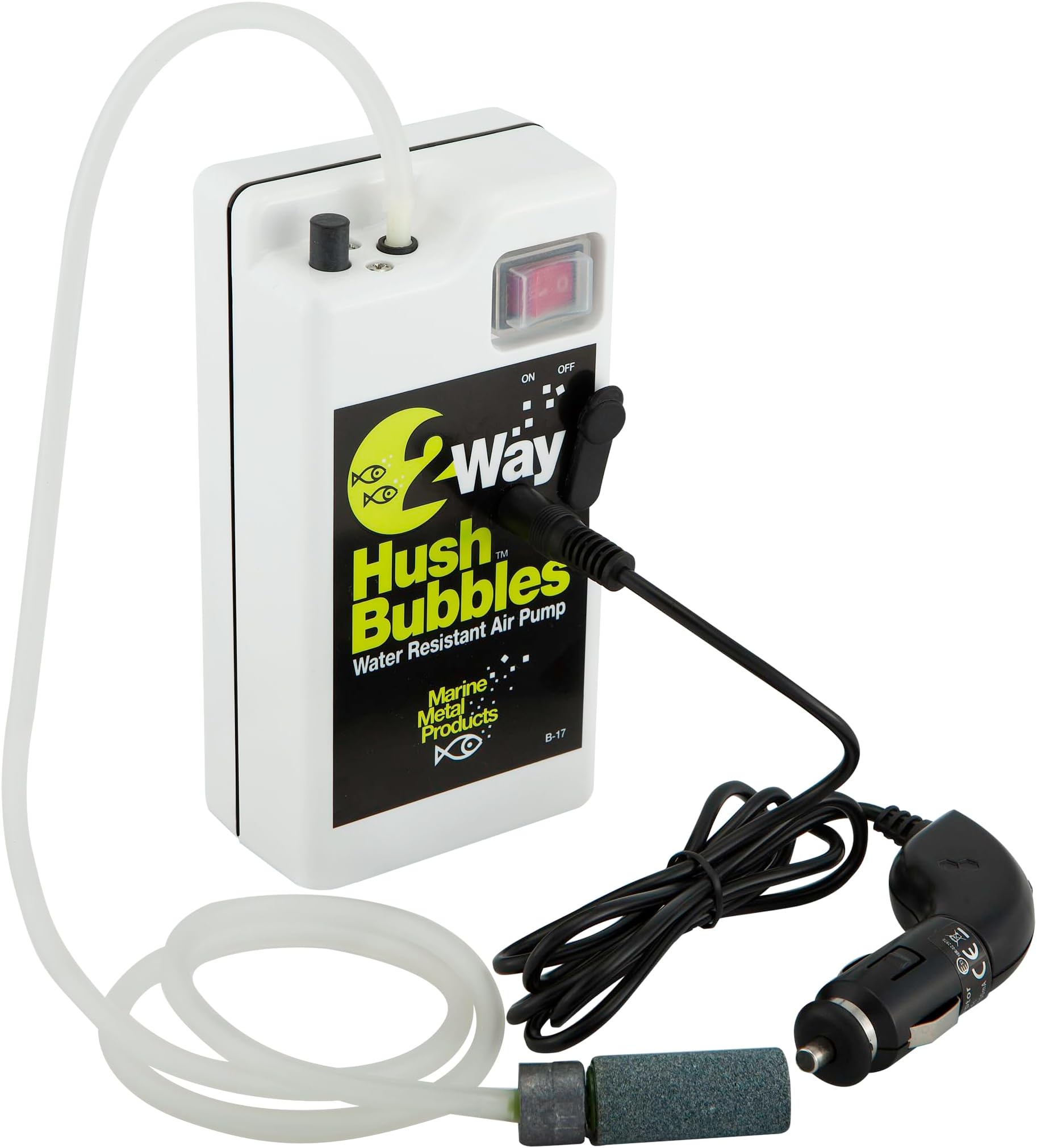 Marine Metal B-17 2-Way Hush Bubbles Live Bait Aerator, Quiet Water Resistant Air Pump, Portable & Battery Powered