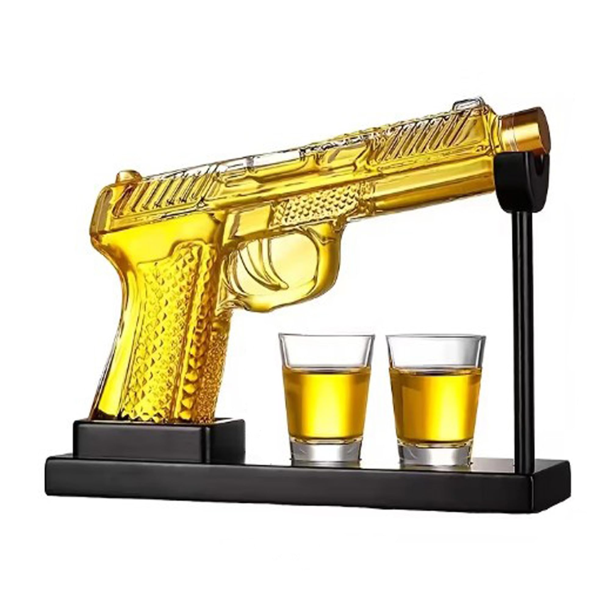 Juego de decantador de whisky con diseño de pistola (236 ml), incluye 2 vasos de chupito de 6 ml – Regalo para hombres, padre, hermano, colega y amigo – Jarra de cristal para bar en casa