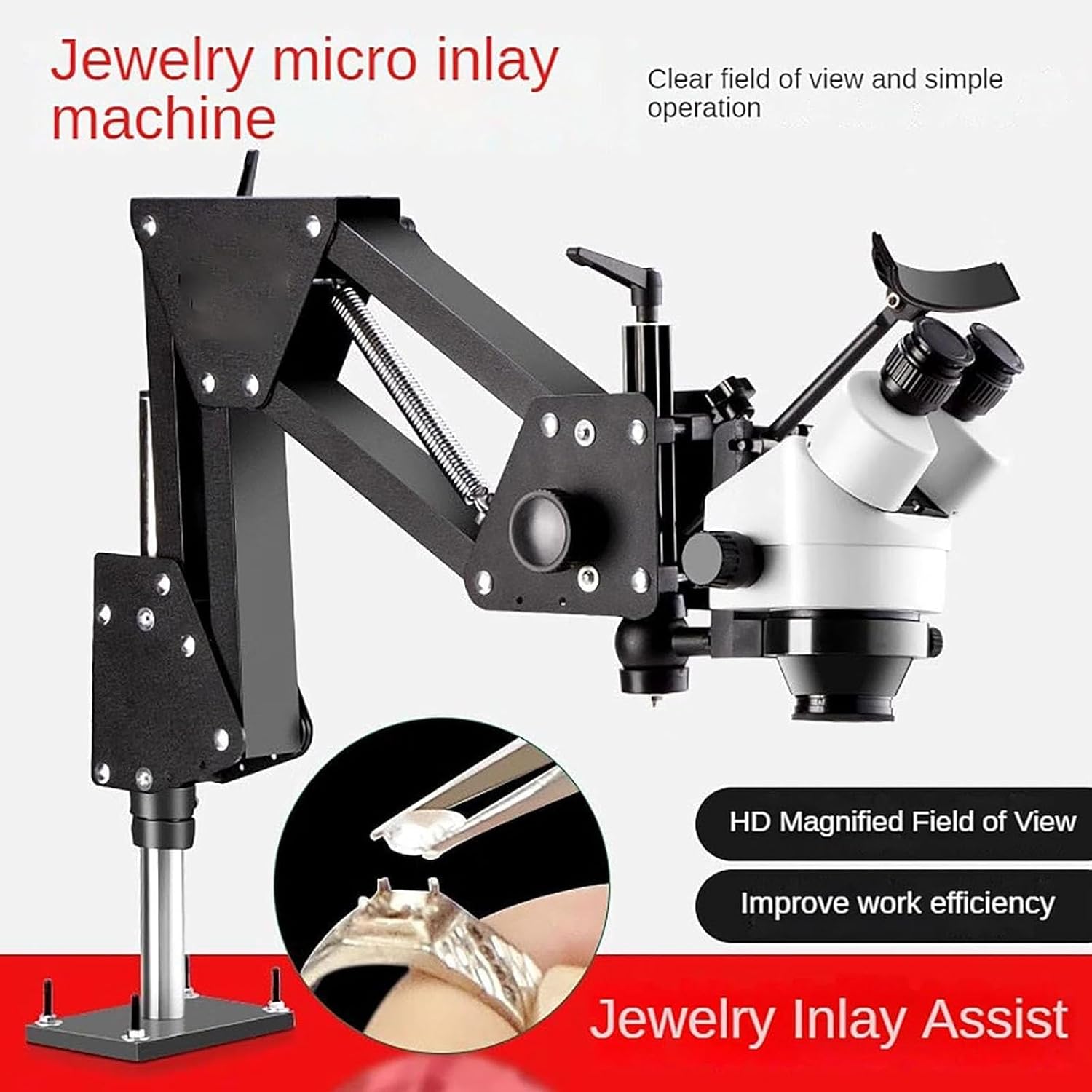 10X/20X Jewelry Micro Inlaid Mirror, Micro Inlaid Mirror 7x-45x Multi-Directional Microscope, 160mm Working Distance, with Ring Light and Ball Vise, for Mounting Electronics Inspection Tool