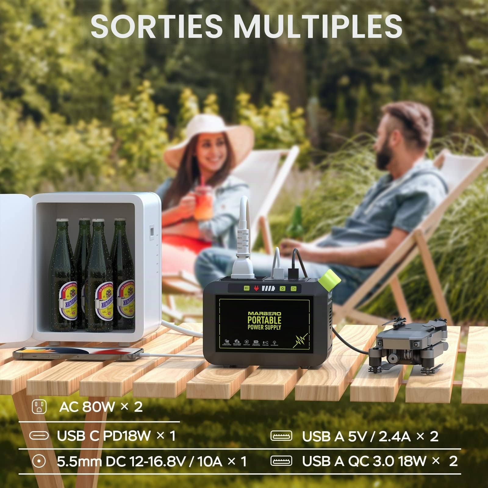 MARBERO 24.000mAh Groupe Électrogène Portable avec Panneau Solaire Pliable 30W et Sac de Transport, 88.8Wh Power Bank avec Prise AC 120W (Pic), Générateur Solaire avec Panneau Inclus pour Camping