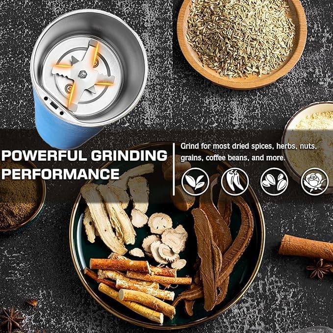 Image of Spice Grinder Portable -Electric Grain Mill Grinder Stainless Steel Dry Grain Spices Cereals Seasonings Coffee Bean Grinder Machine