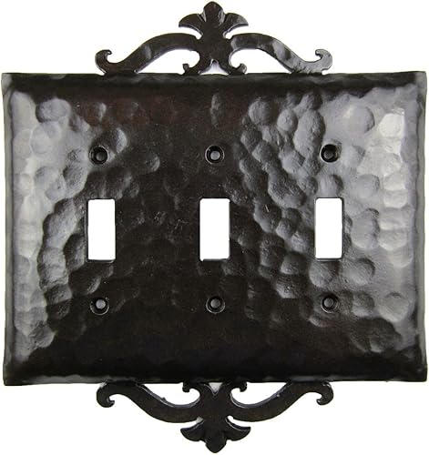 Cubierta de placa de interruptor de palanca triple de hierro forjado con desplazamiento español rústico EPH231 (bronce)