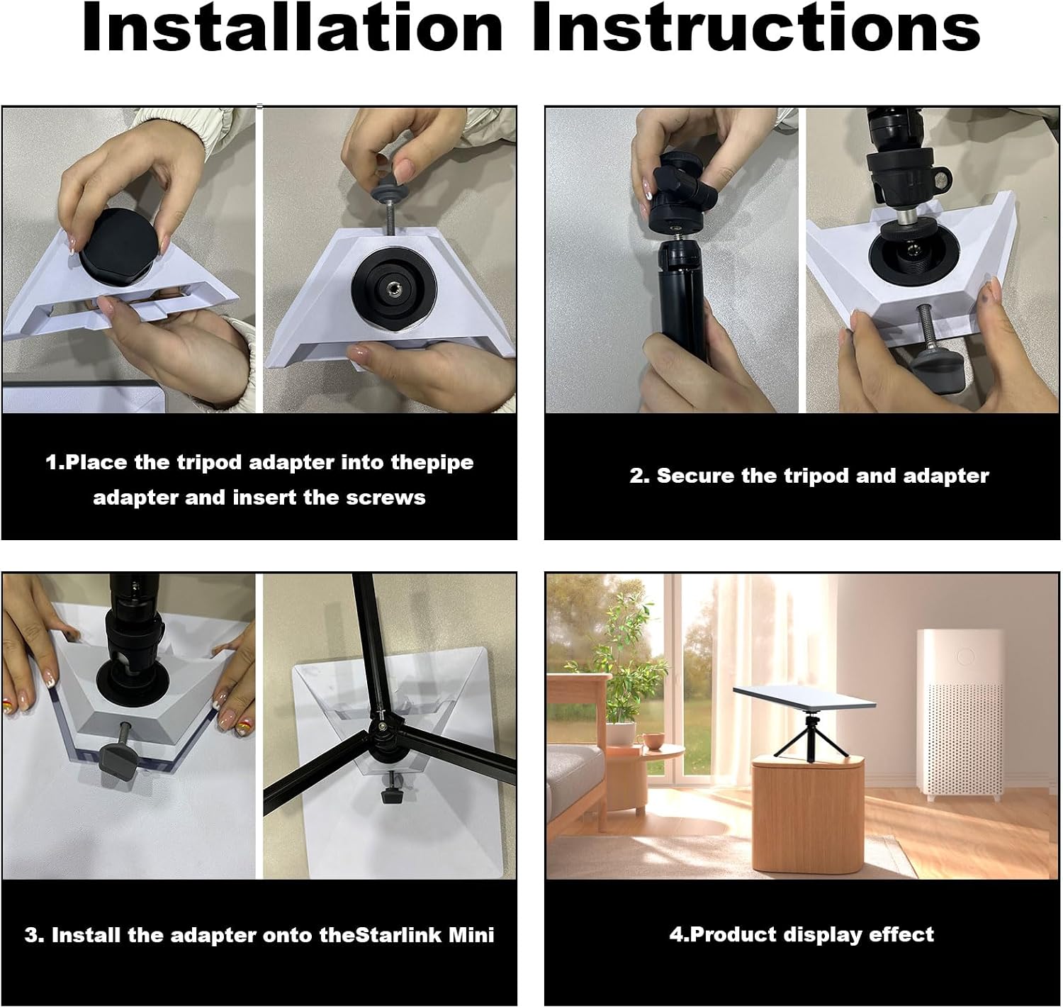 for Starlink Mini Tripod Stand with Ball Head and Pipe Adapter, Angle Adjustable Desktop Tabletop Tripod Stand for Starlink Mini, Extra Large Opening Area, Low Profile Design