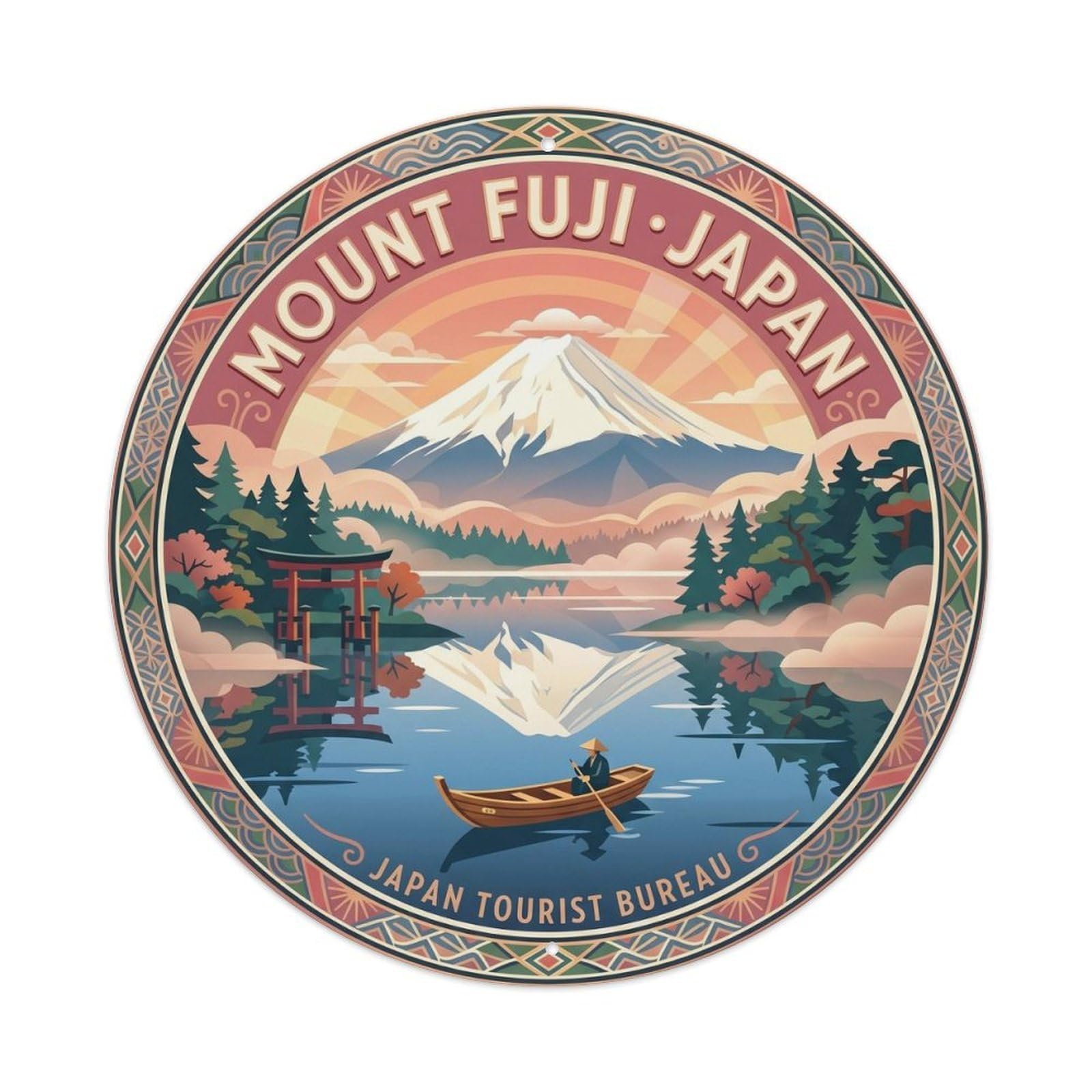 Mount Fuji Tanuki Lake Double Reflection Dawn Travel Metal Tin Sign