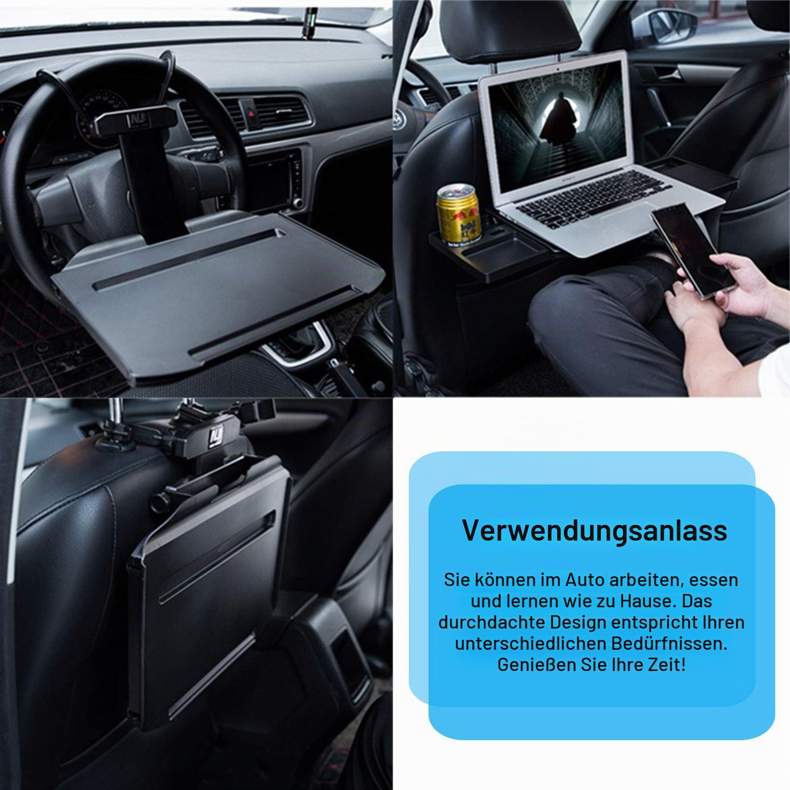 Kwak's Autotisch Multifunktionaler Klapp Schreibtisch für Auto Lenkrad Rücksitz Essen Tablett Getränkehalter Stabile Faltbare Tischplatte
