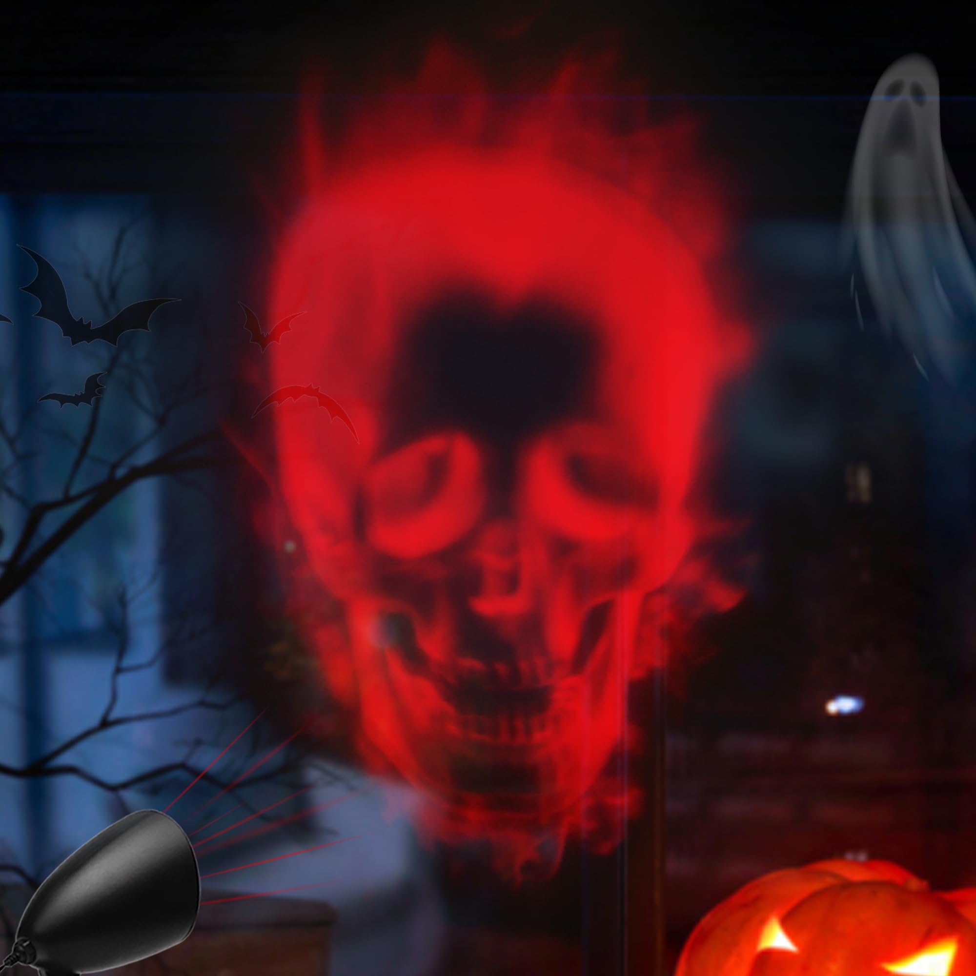 iShabao Halloween Deko Outdoor, 3D Dynamische Halloween Projektor mit Timer, Wasserdicht LED Projektionslampe mit Roter Skelett für Wand Fenster Garten Hof Party Deko