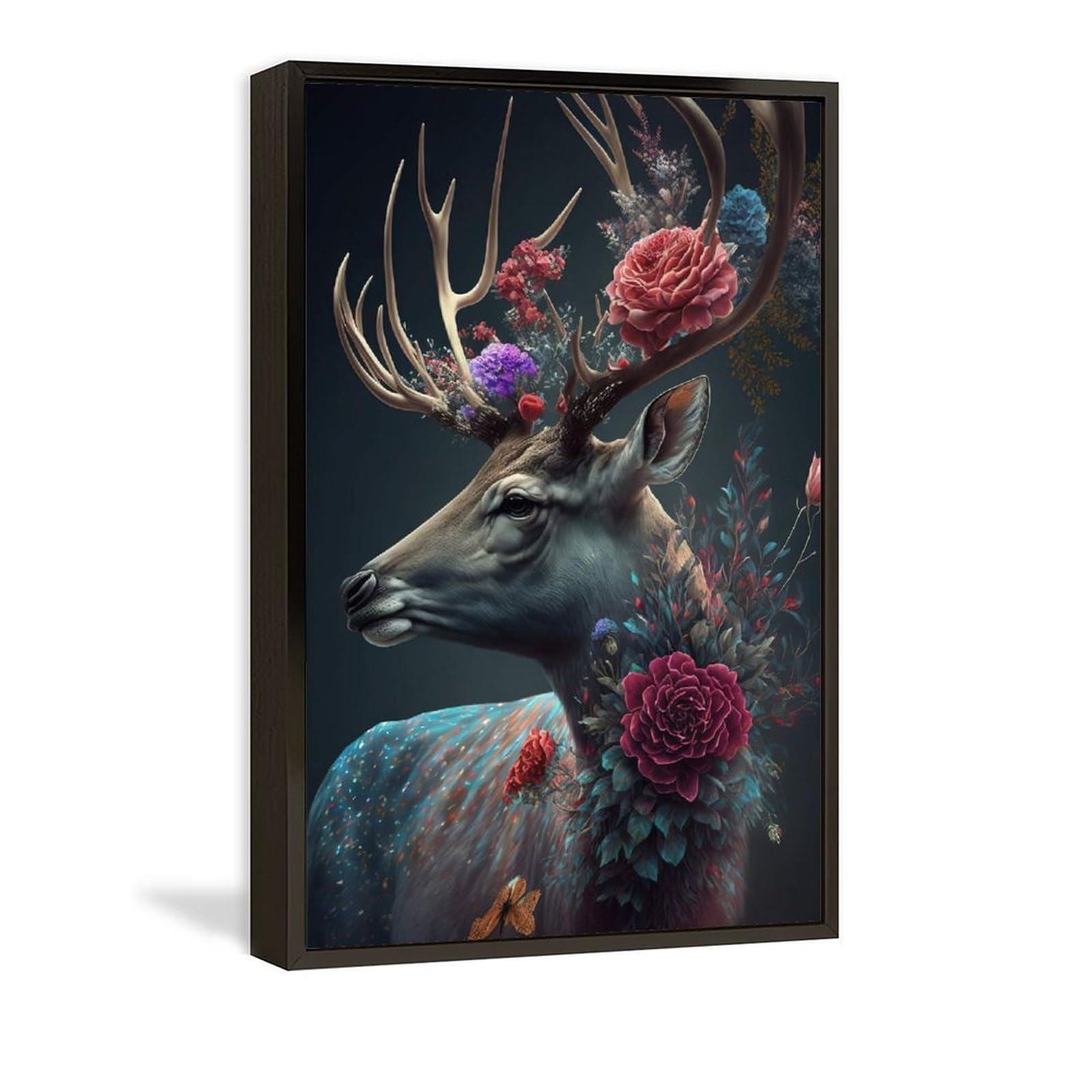 Amazon.co.jp: 絵画 花をかぶった鹿インテリア 絵画 シュールな動物