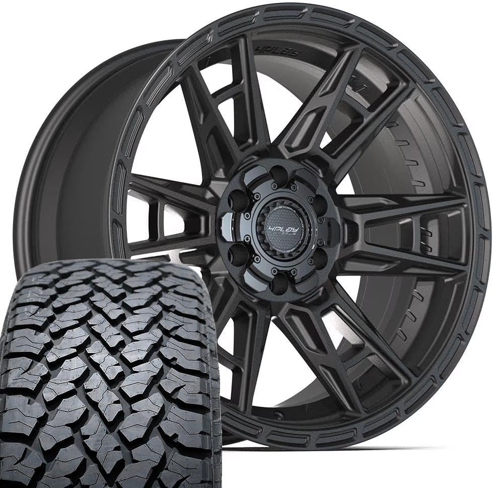 4PLAY Wheels 4PS20 20 Inch Rims and Tires Fit 6x135 & 6x139.7 20x9 Satin Black - TS-37 AT 275/55-20 (Set of 4)