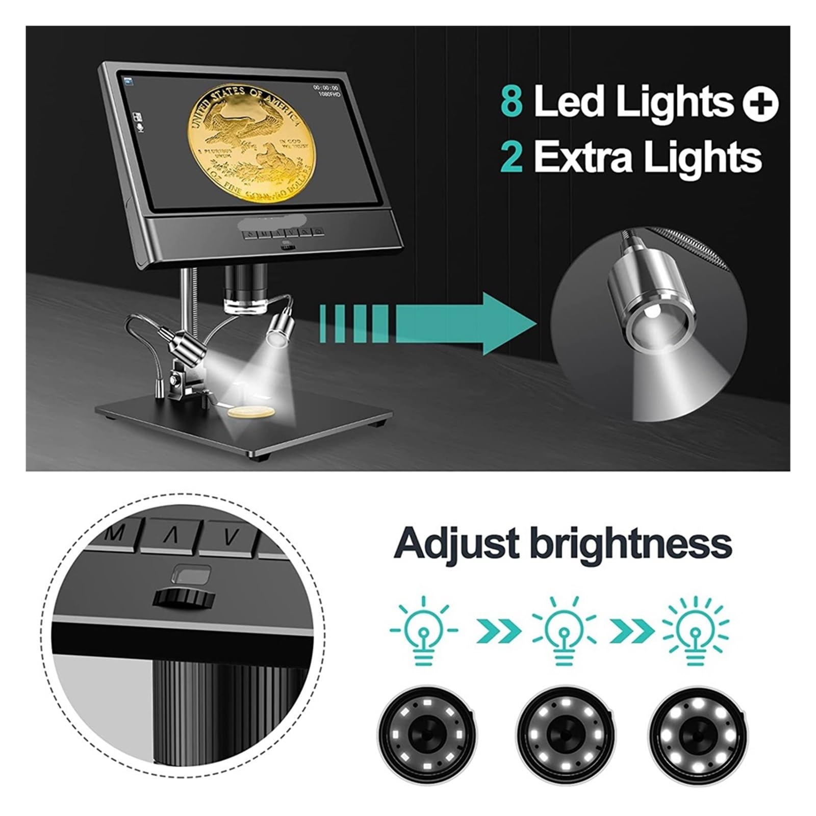 EDM12 10'' Digitalmikroskop 1300X Löten mit Metallstativ und LED-12MP 1080P-Videokamera