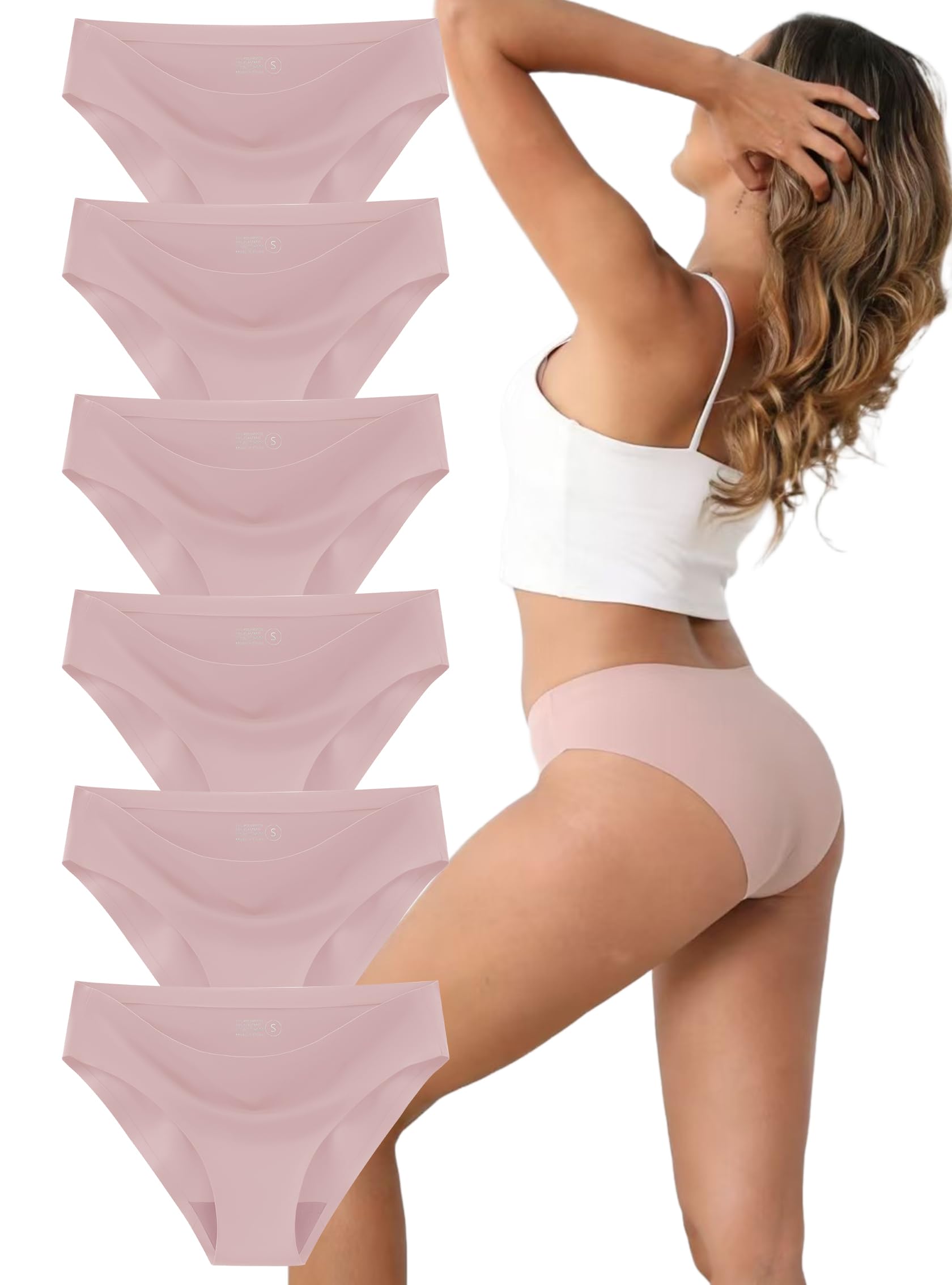 Women's Seamless Underwear 6-Pack, Like a Second Skin, No Show No Feel, Mid/Low Rise Bikini for Everyday Comfort