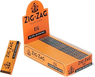 Zig-Zag - Slow Burning Rolling Papers, Carton of 25 packs, 50 Leafs per Pack, 1¼ Size, Easy Rolling, 100% Natural Gum Arabic, No Bleach, Authentic (Orange)