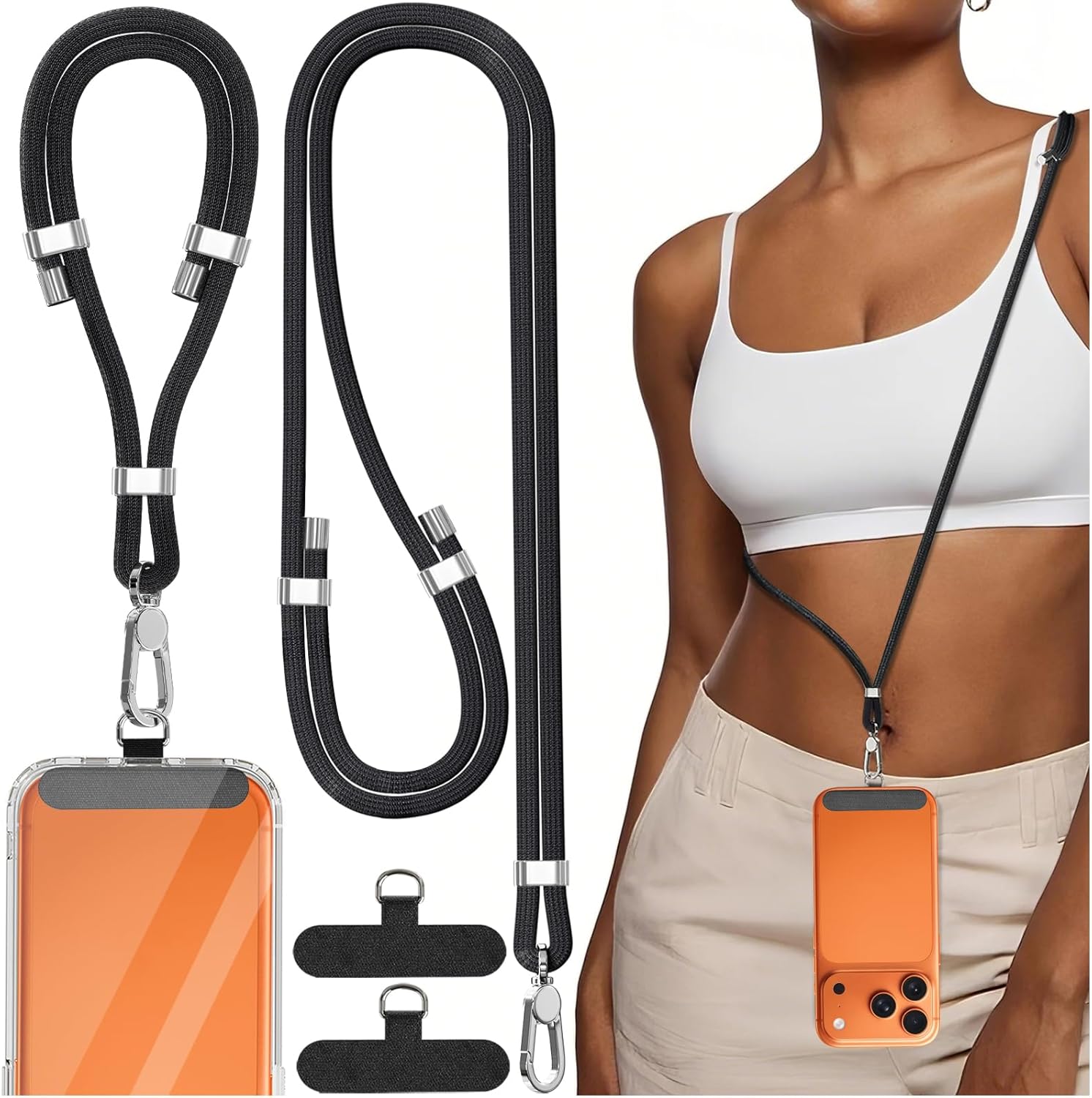 4-IN-1 Phone Lanyard + Wrist Strap, 2PCS Adjustable Length Cell Phone Lanyard with 2 Tether Tabs for iPhone,Smartphones