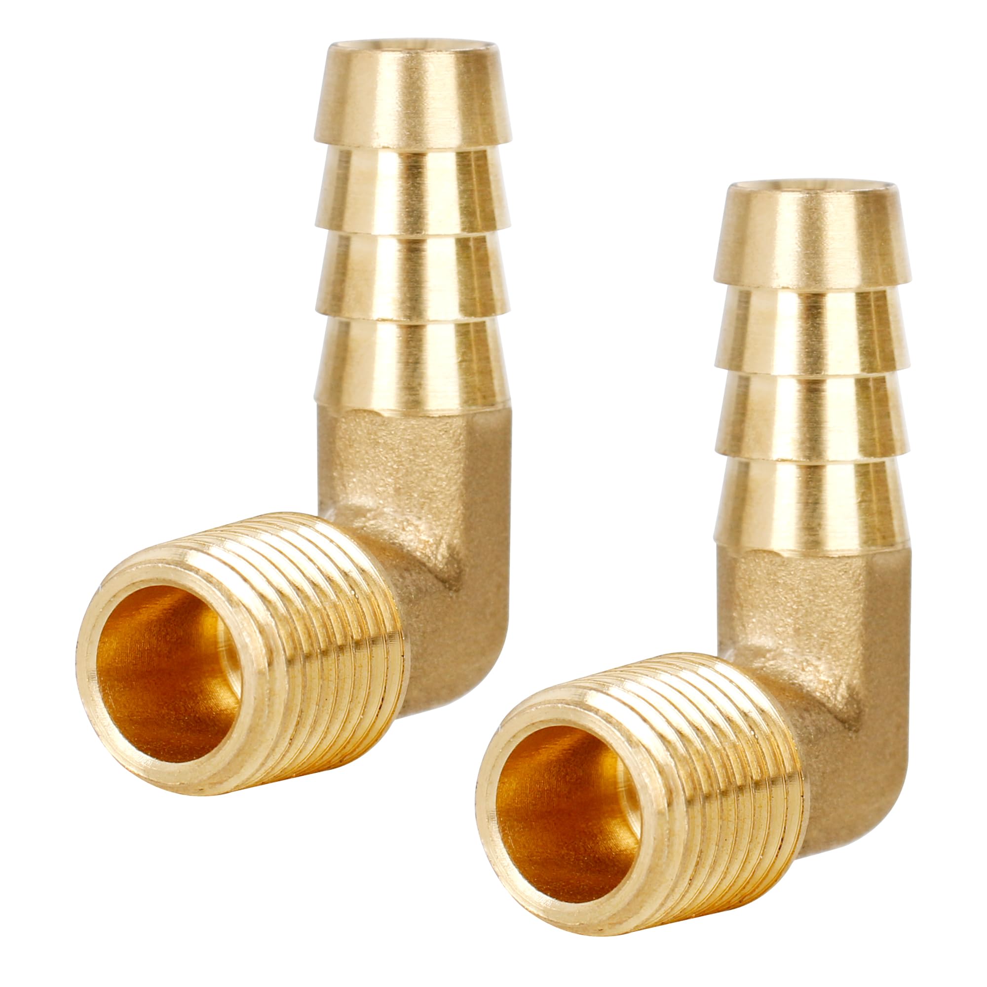 3/8" Barb x 1/4" NPT Male 90 Degree Elbow Brass Hose Fitting, Adapter for Air, Water, Fuel Line