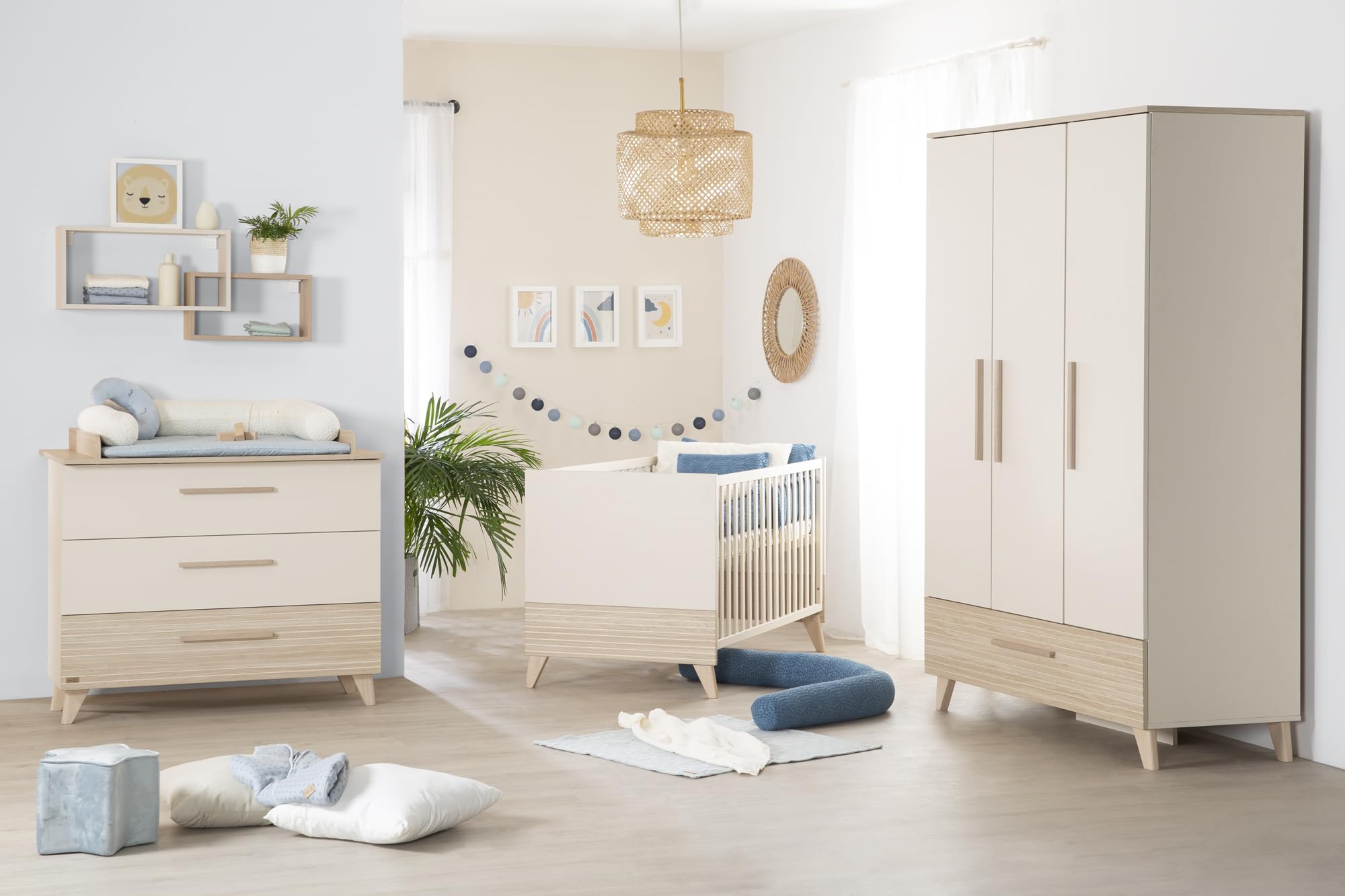 roba Cuna Sidney 70x140 cm – Cuna evolutiva con patas de madera maciza – Altura regulable – Convertible en cama junior – Beige