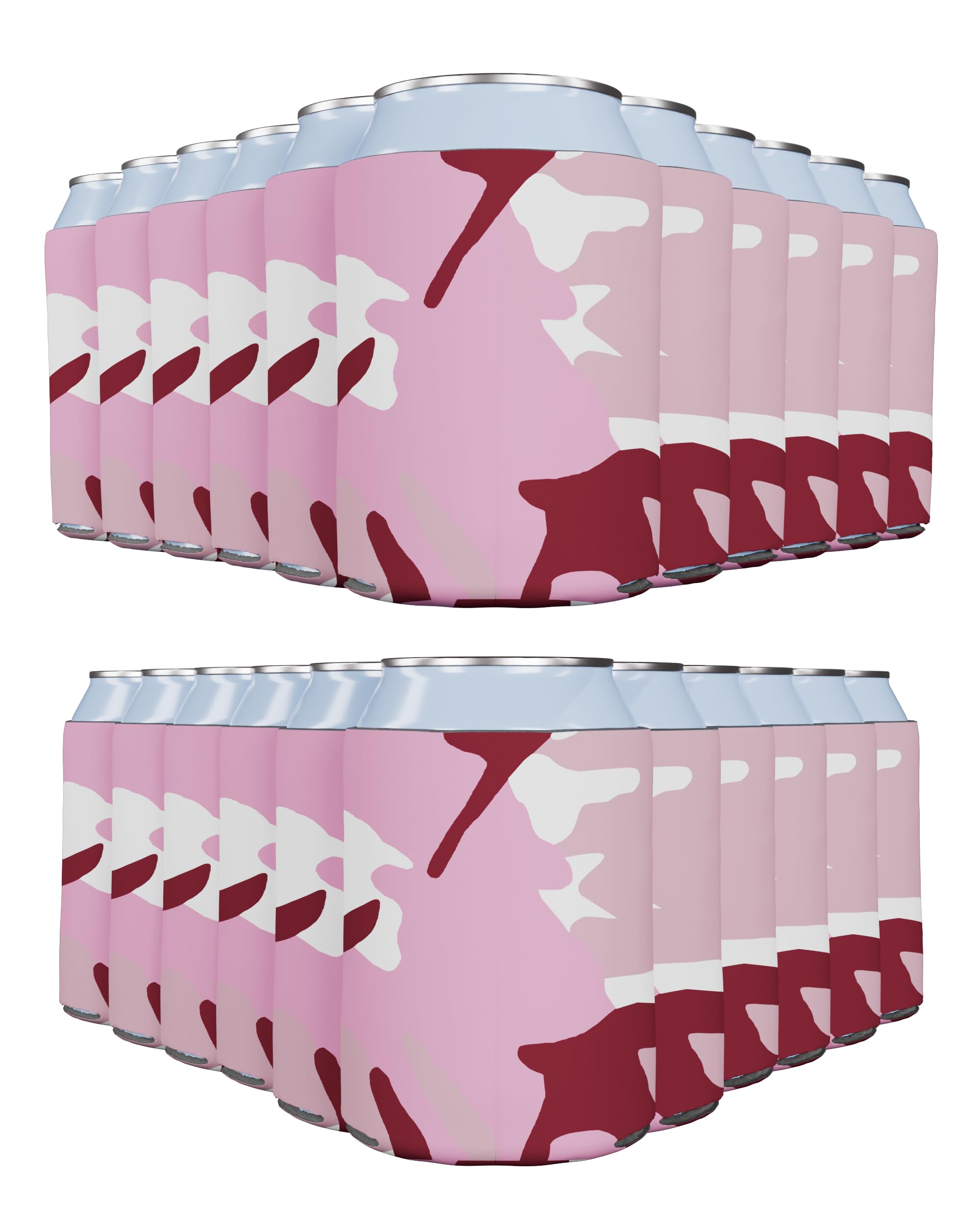 PartyPrints 25 Pack Camo Pink Blank Can Cooler Sleeves, Customizable Bulk Insulated Foam for Beer, Collapsible Plain Drink Holder, Cold Soda Insulator