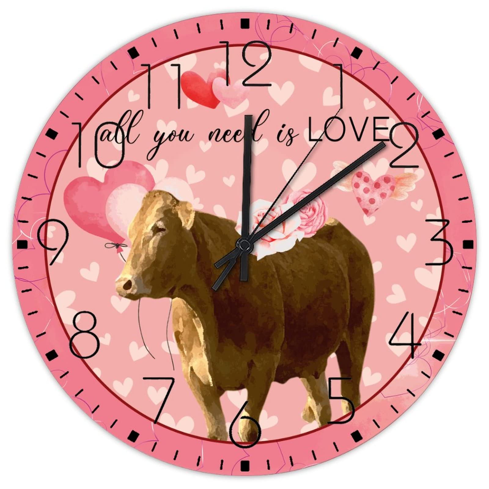 Silent Wall Clock Non-Ticking Sweep Movement Valentine's Day All You Need is Love Country Wall Clocks Hen Art Cockerel Rooster Home Decor for Warehouse Bedroom Conference Room 12 Inch