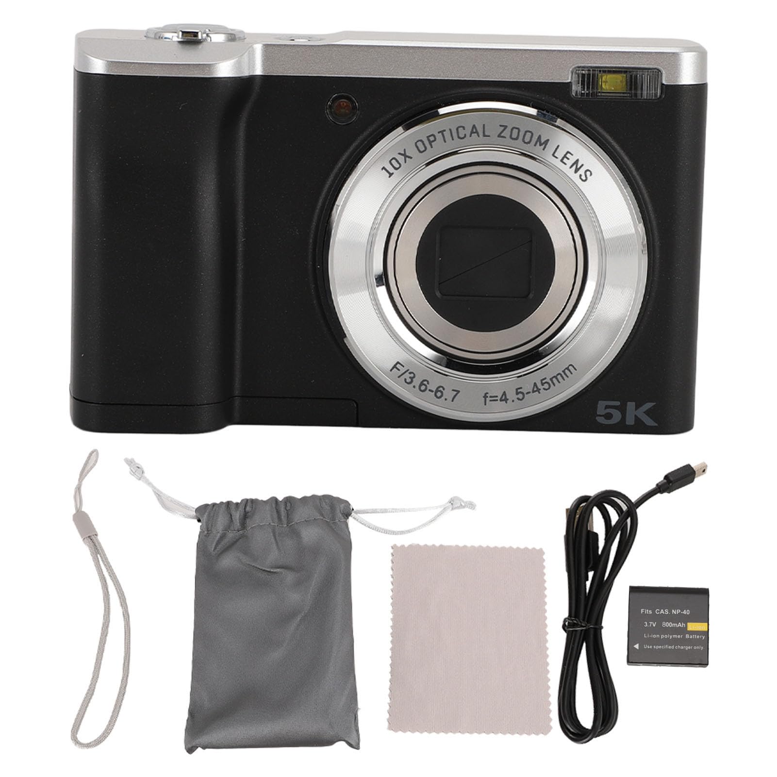Registratore per Fotocamera Digitale, Videocamera Full HD 5K, Videocamera Touch Screen 16X Anteriore 12MP Posteriore 10X per Fotografia Viaggi Bambini Adolescenti Adulti