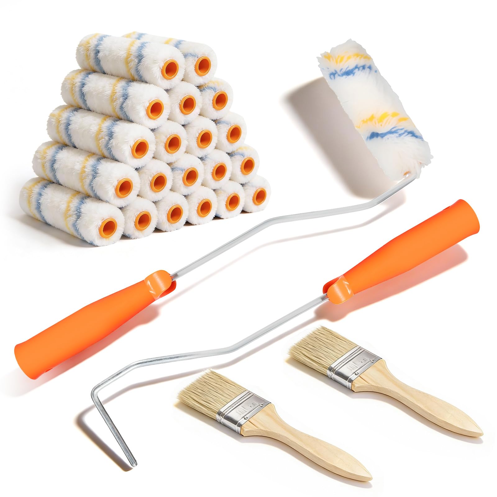 20 Pezzi 8CM Kit di Rulli per Pittura - Rullo Piccolo per Pittura con 2 Maniglie e 2 Pennelli, Rulli per Imbiancare per Verniciatura di Pareti, Soffitti e Porte