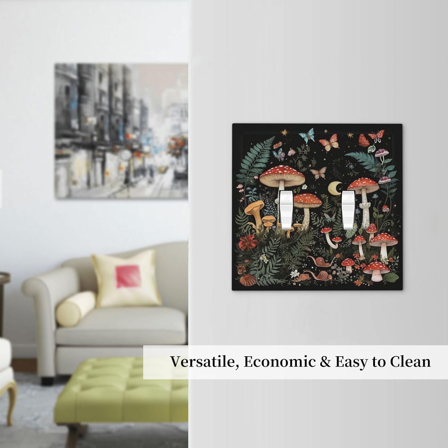 Cartoon Floral Mushroom forest Butterfly Flowers Decorative Switch Plates 2 Gang Double Toggle Wall Plate Electrical Faceplate Outlet Light Switch Cover for Bedroom Kids Room Decor
