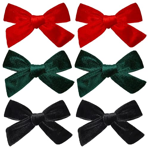 Miniatura 9 de DEEKA Lazos de terciopelo para el cabello de Navidad, rojo y verde, negro, 6 unidades de 4 pulgadas, lazos de terciopelo para niñas pequeñas, lazos