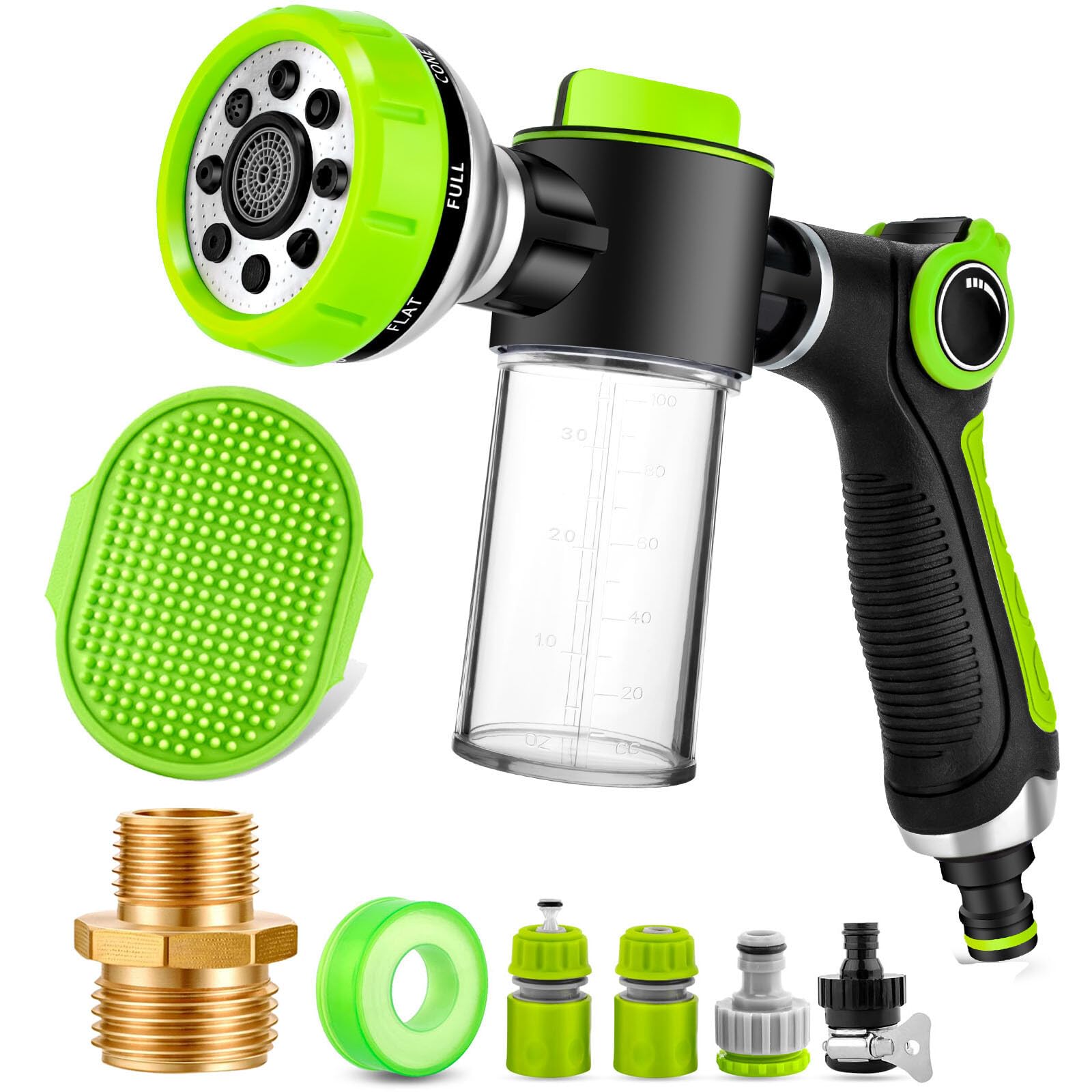 YCCOKJJ Dog Washing Hose Attachment, Dog Sprayer with 3.5oz/100cc Soap Dispenser Bottle, Massage Brush