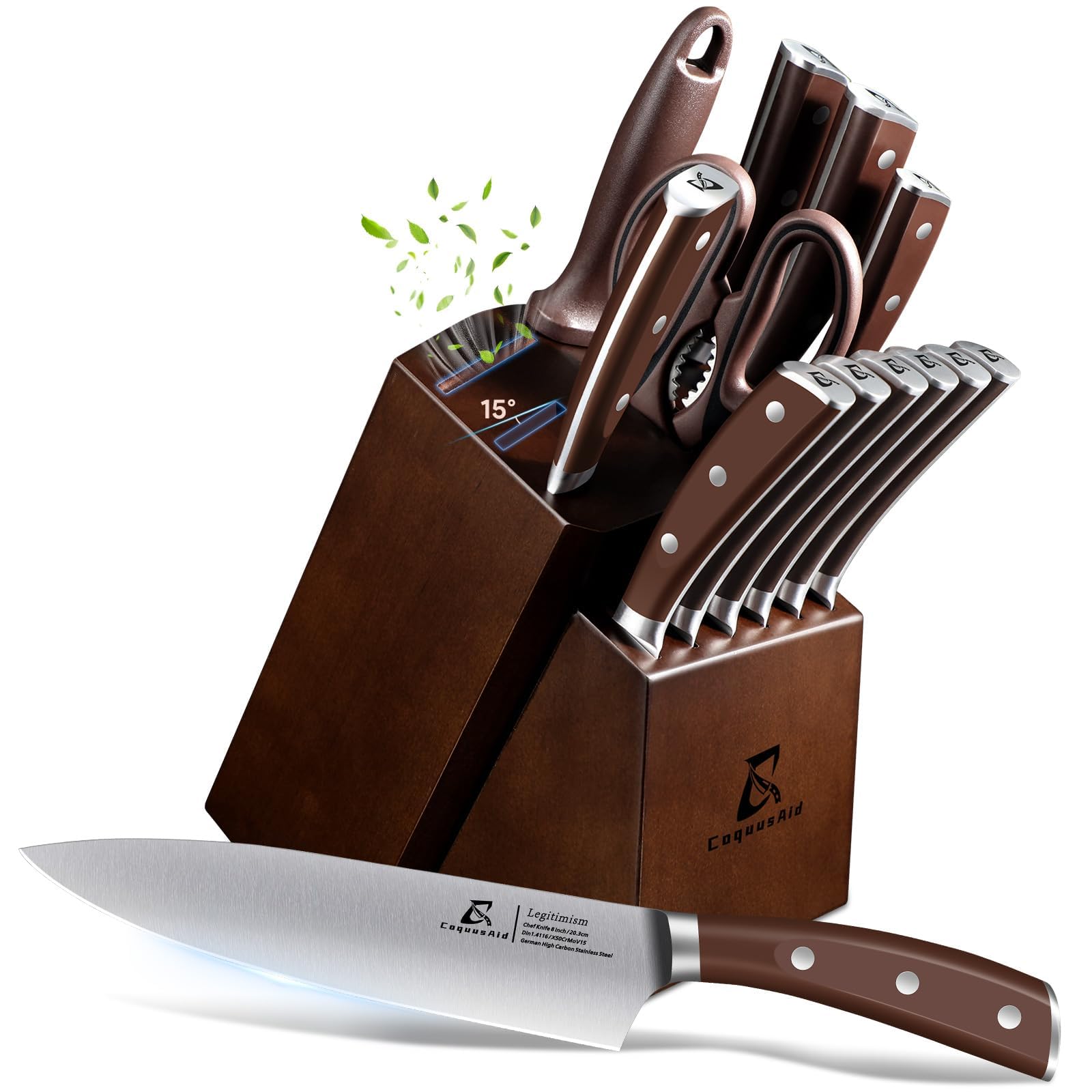 Amazon.com: CoquusAid Knife Set, Upgrade 15 Pcs Knife Block Set