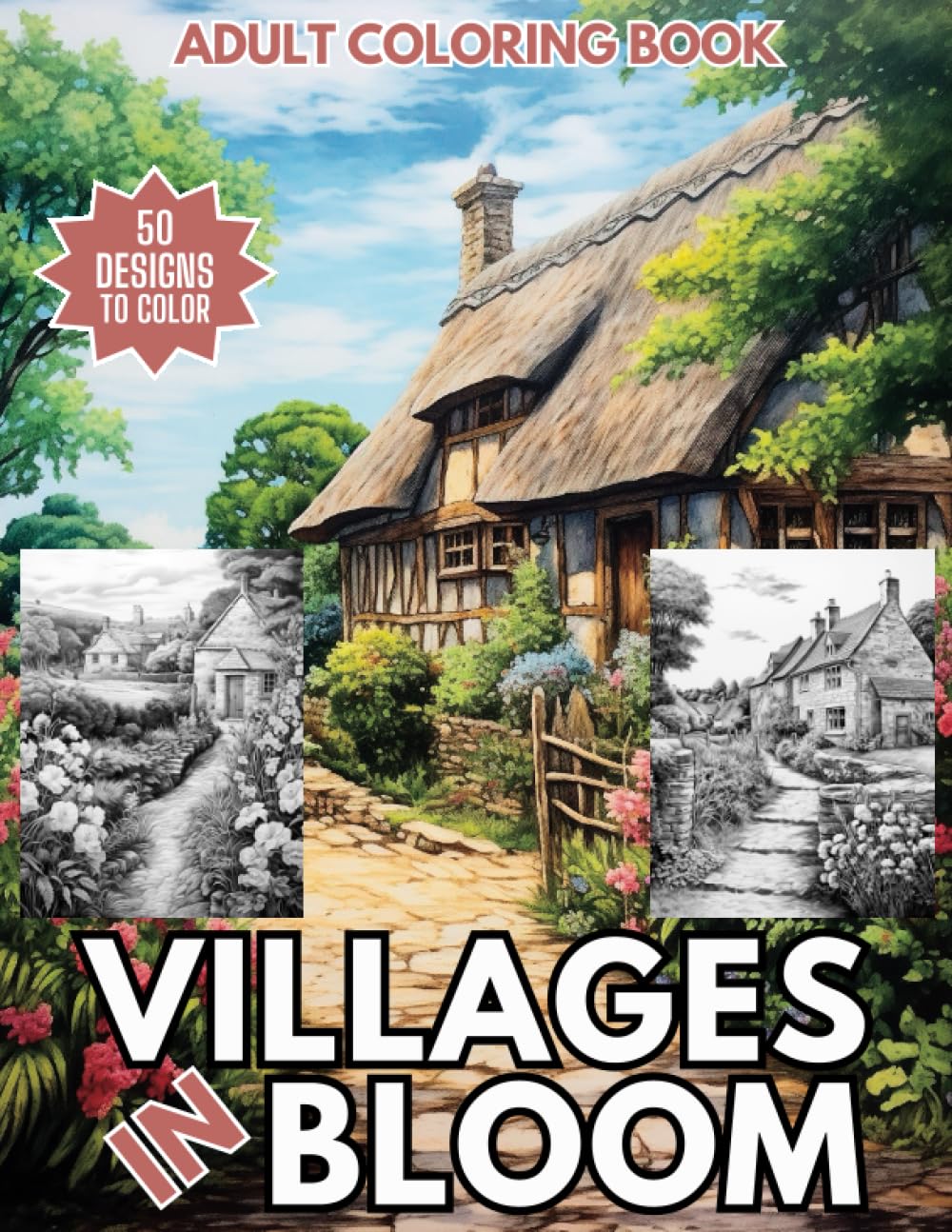 Villages in Bloom Adult Coloring Book: An Incredible Collection of 50 Grayscale Floral Village Drawings for Relaxation and Mindfulness