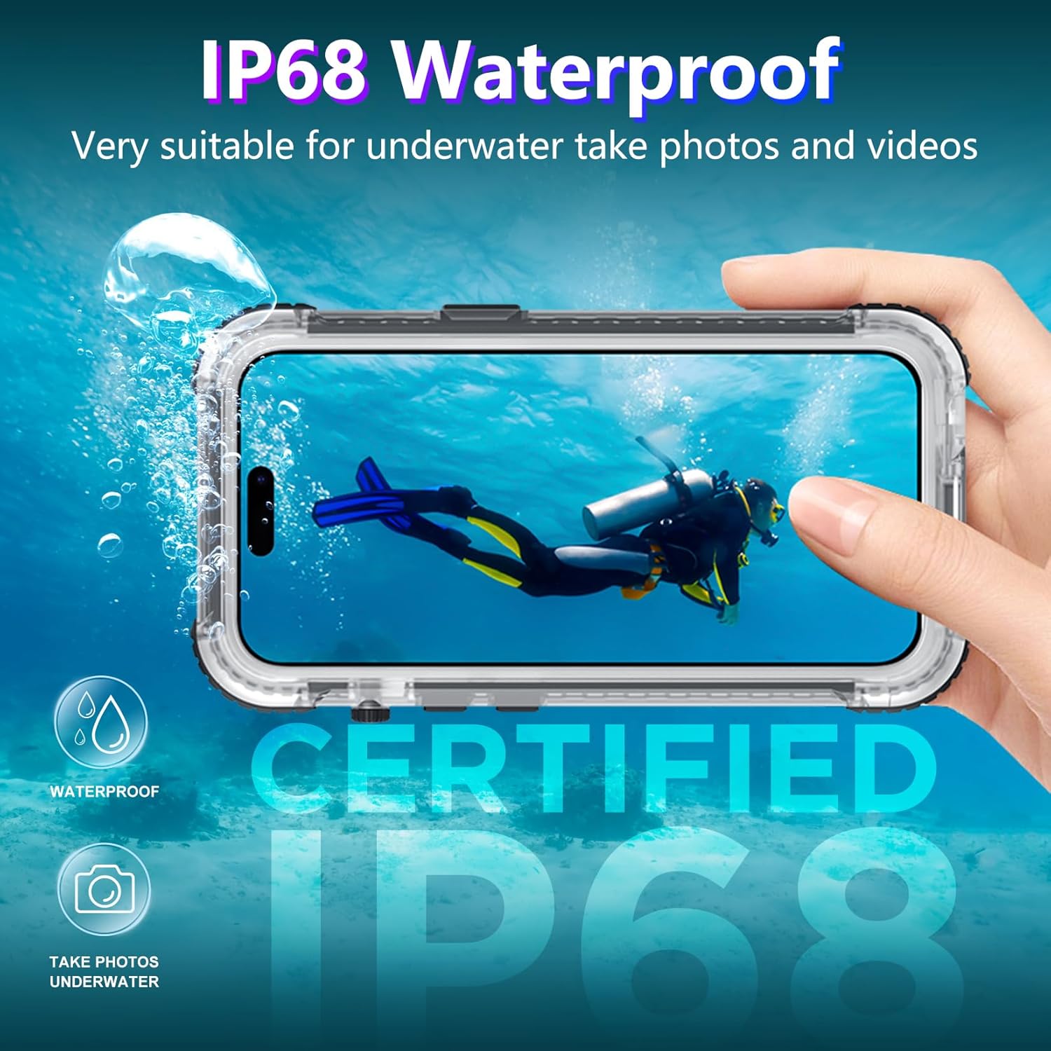 2024 Upgrade for iPhone 15 Case Waterproof,[Compatible With MagSafe][Built-in Screen&Camera Protector][Full Body Dropproof][IP68 Underwater][Clear Sound]Shockproof Phone Case 6.1"Black/Clear - Image 4