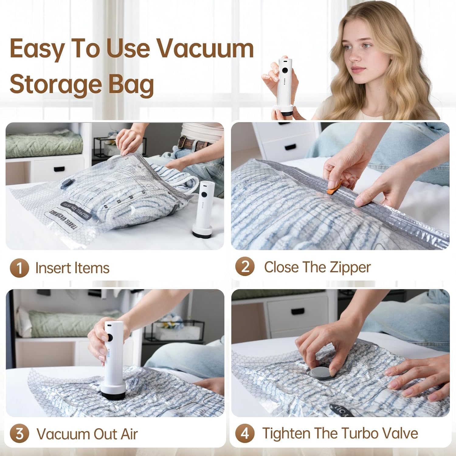 Sacchetti sottovuoto da viaggio per abbigliamento con pompa elettrica ricaricabile, sacchetti salvaspazio portatili per viaggi e casa, chiusura sottovuoto per vestiti, coperte, stoccaggio stagionale