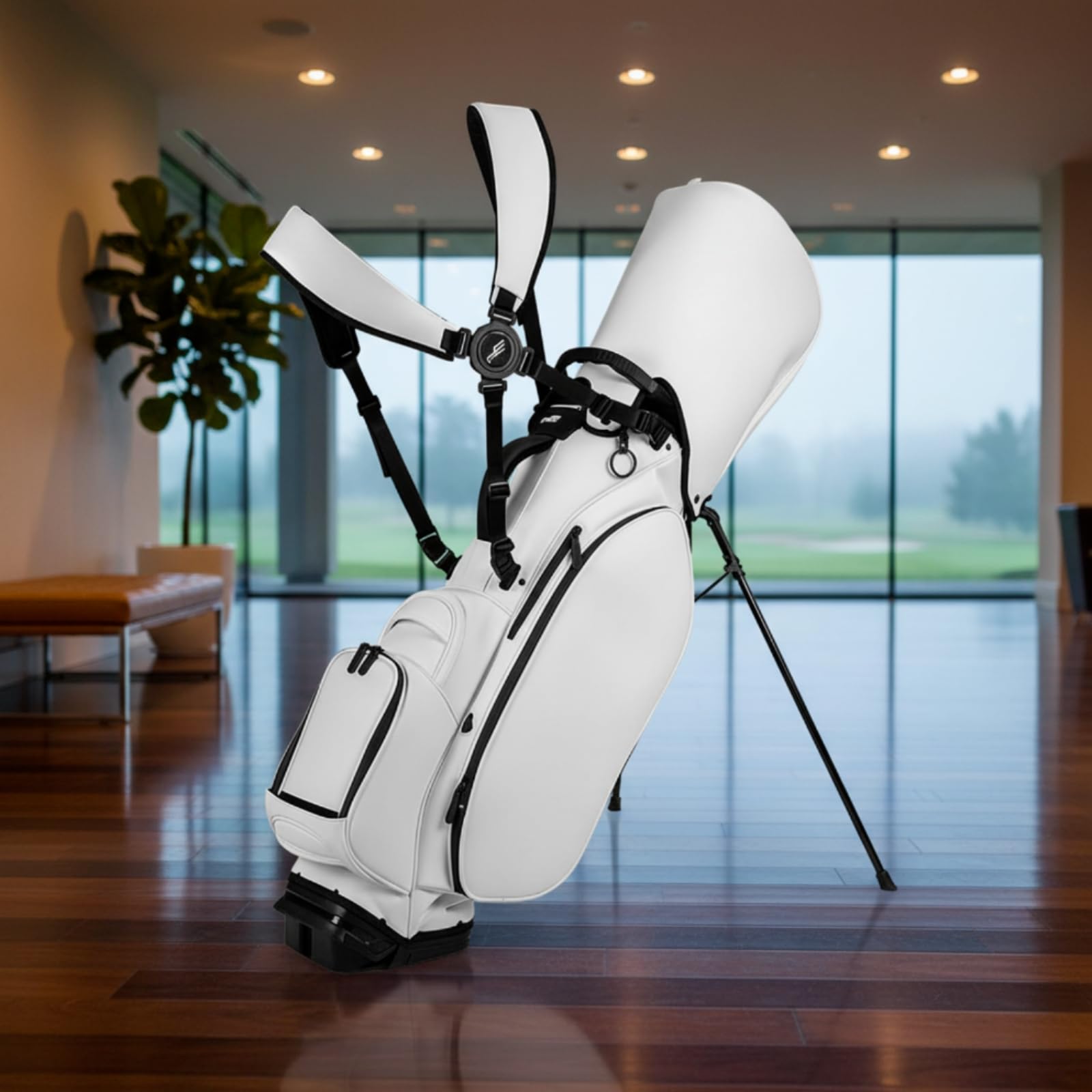 Milageto Golf Standbag Golftasche Schlägertasche Trägertasche aus Mattem PU mit Ständer Isoliertem Fach Und Mehreren Fächern für Training Reise Driving Range Alltag, Schwarz