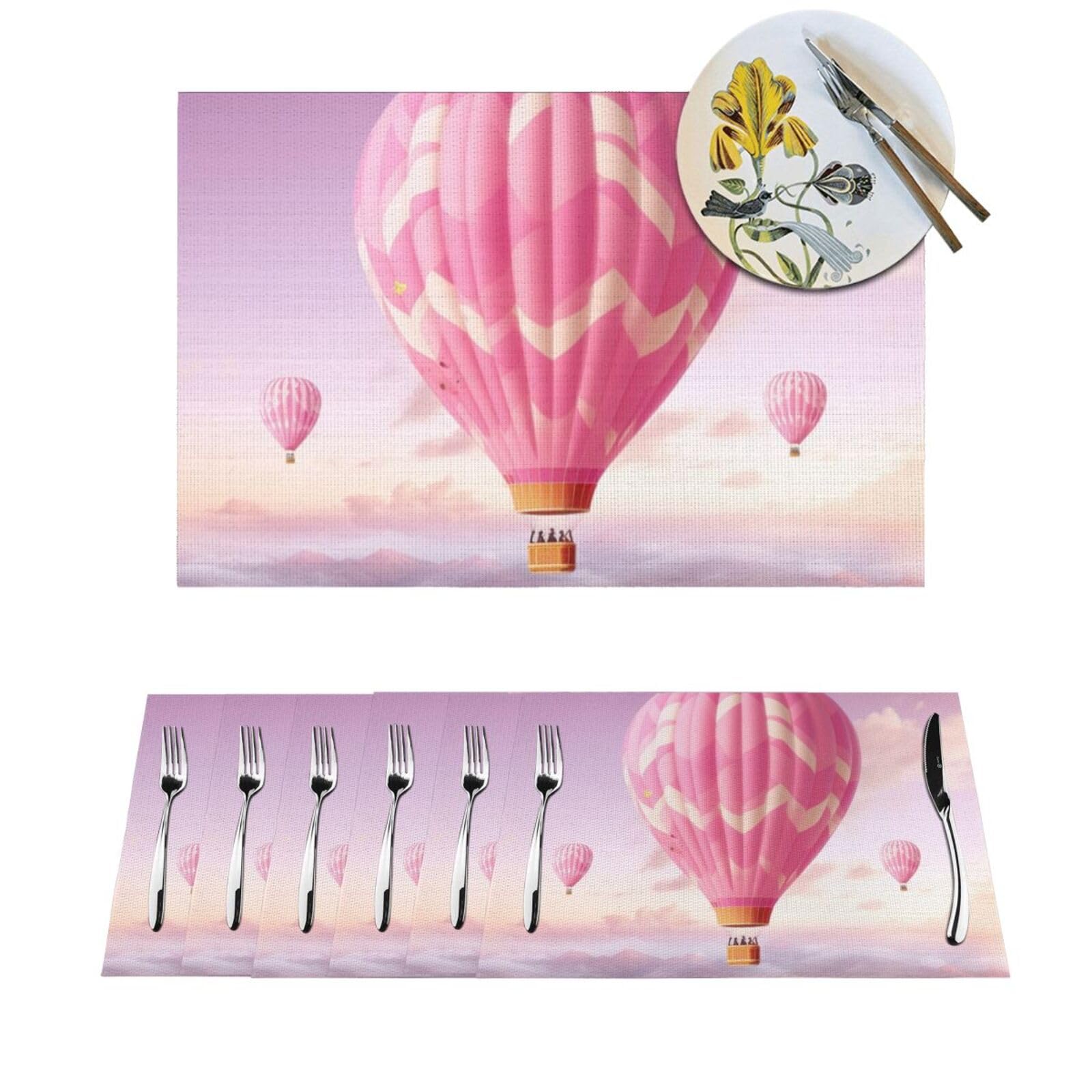Set de table en PVC lavable lot de 6 antidérapants et résistants à la chaleur motif montgolfière