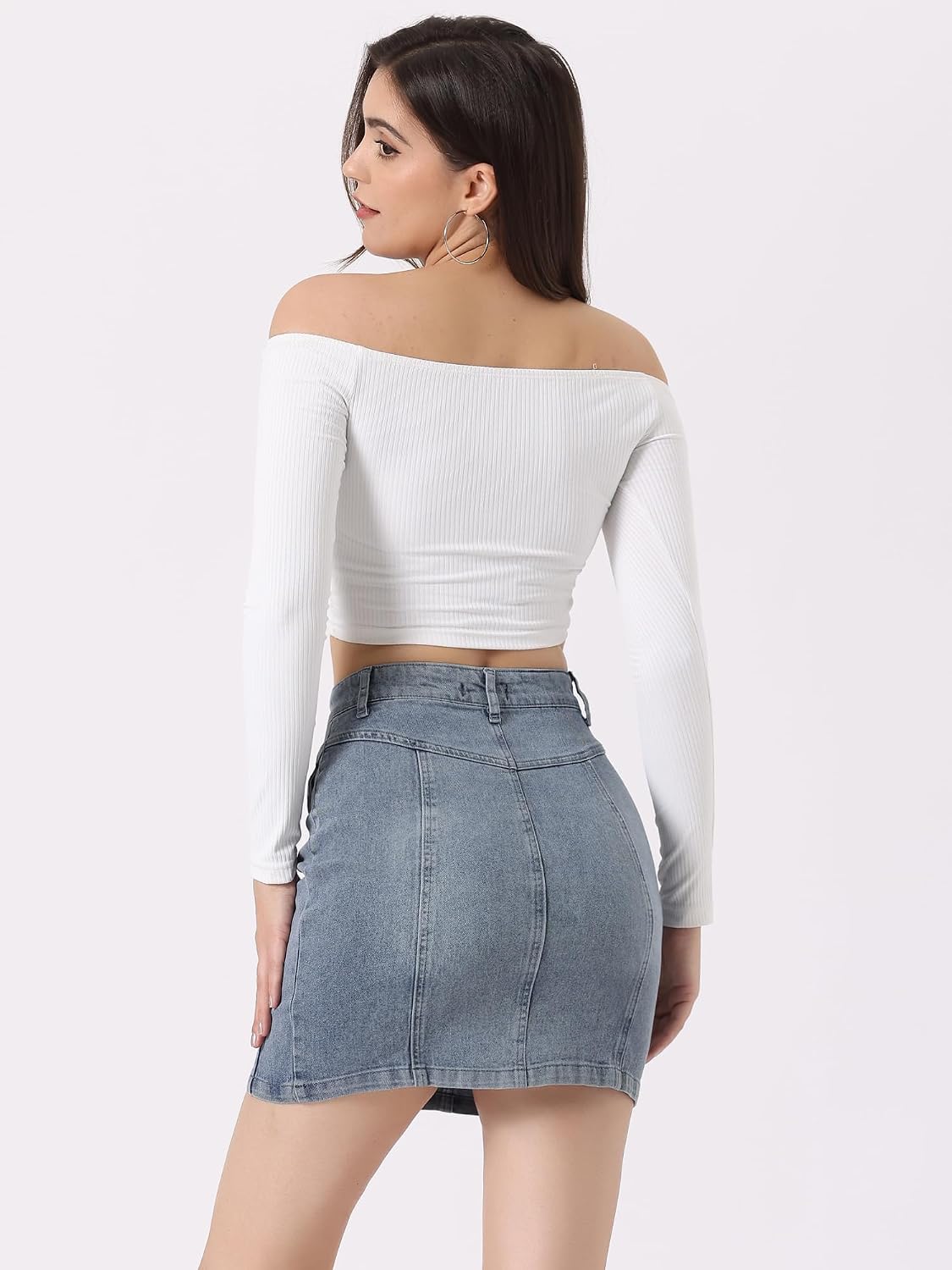 Allegra K Women's Denim Mini Skirts Summer Stretchy Washed Zipper Front Bodycon Jean Skirt