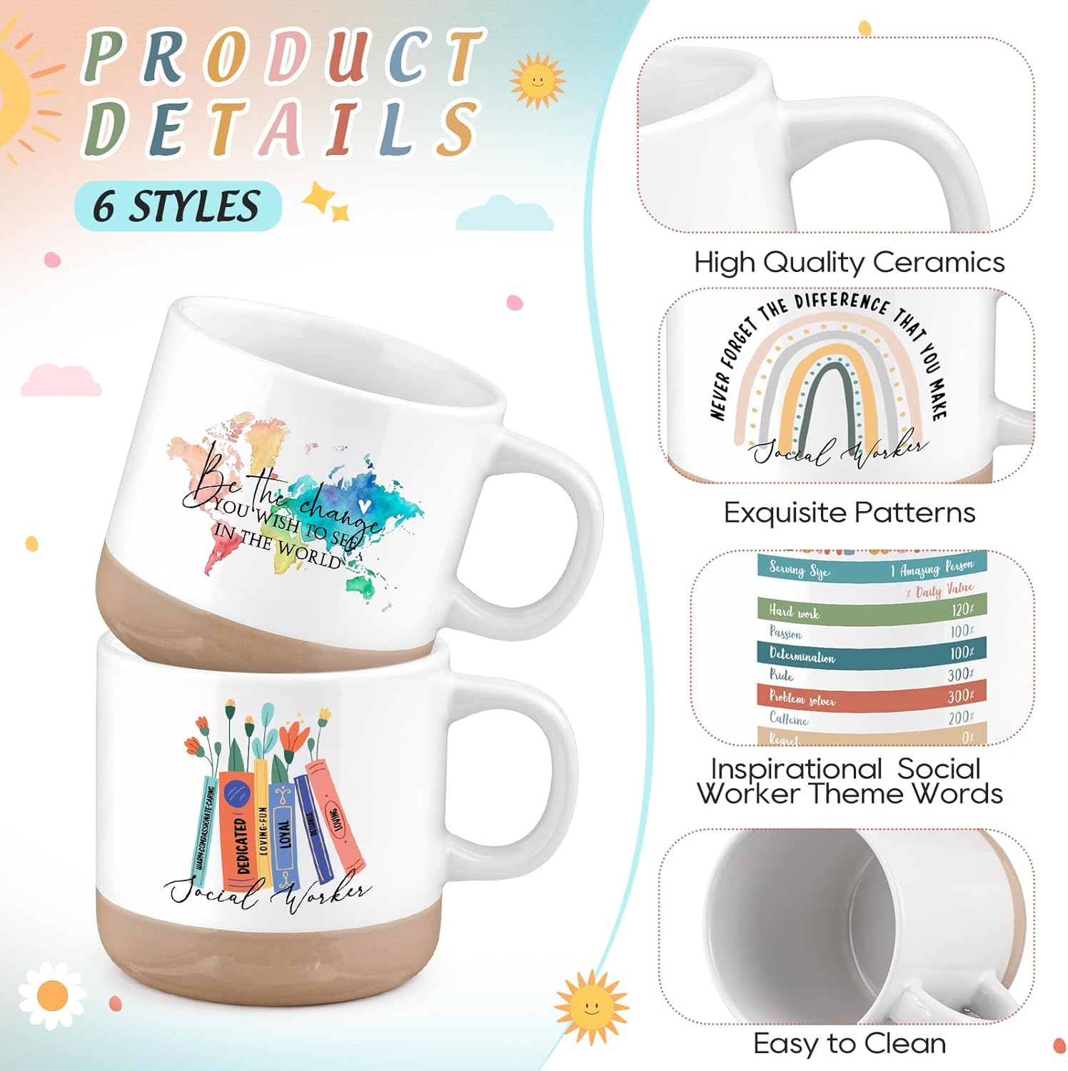 Yungyan 12 Pcs Graduation Social Worker Appreciation Gifts Bulk 13 oz Ceramic Coffee Mugs Volunteer Thank You Mug Cup Social Work Month Gift Ideas for Women Nurse Teacher Employee Team