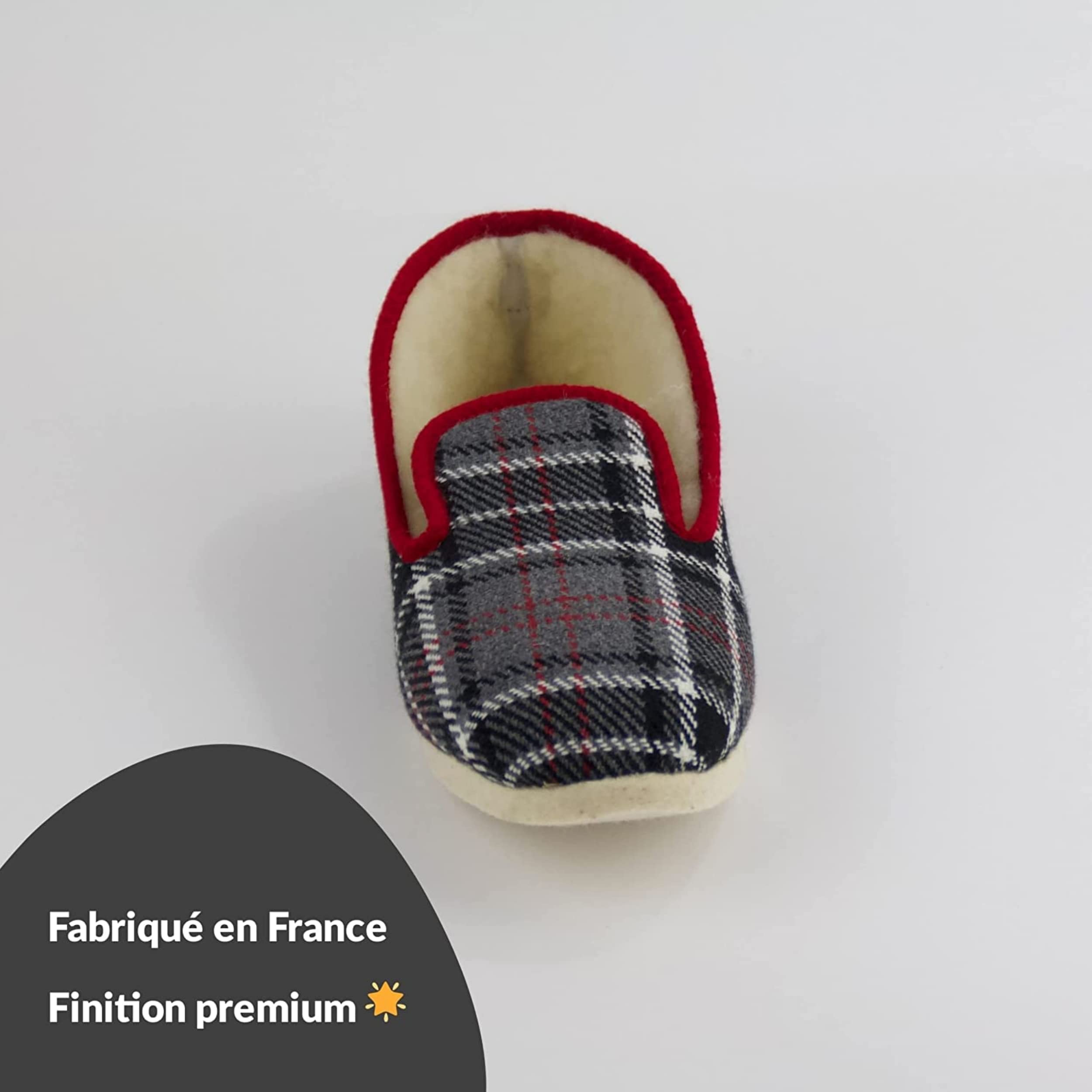 La Pantoufle du Berry – Charentaises escoceses para hombre Made in France – Talla 39-53 – Zapatillas cómodas y cálidas de invierno – Interior forro relleno 100% lana natural