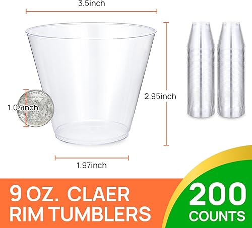 Miniatura 2 de 200 vasos de plástico duro transparente de 9 onzas, vasos desechables para fiestas, vasos de 9 onzas para sentadillas, copas de vino de plástico,
