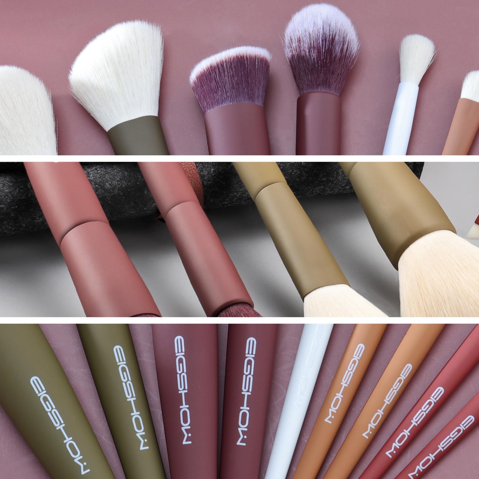 Make-up-Pinsel, EIGSHOW 5-Farben-Kabuki-Reise-Make-up-Pinsel-Set mit extraweichen synthetischen Fasern für Puder-Rouge-Concealer zum Konturieren und Hervorheben von Anwendungen - Vegan