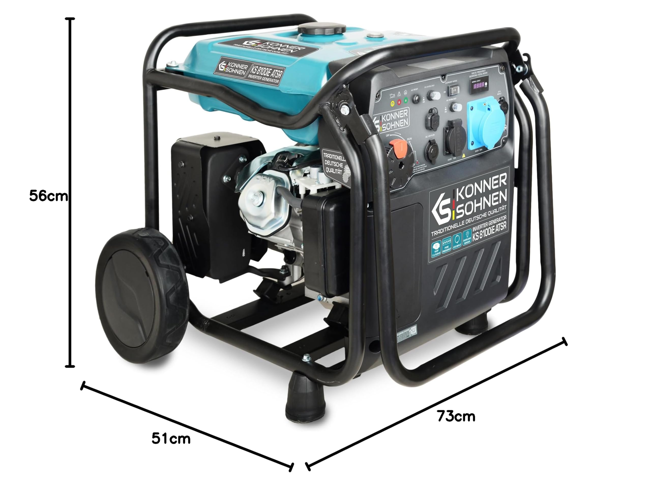 K&S Könner&Söhnen KS 8100iE ATSR Invertergenerator Benzin-Inverter-Generator, Stromerzeuger Höchstleistung 8,0 kW, 2 USB-Anschlüsse,Kupferwicklung, Kurzschluss- und Überlastschutz, EURO V