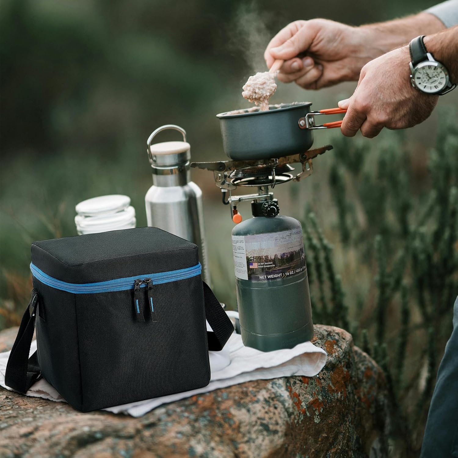 1 LB Propane Tank Storage Bag with Padding, Mini Propane Cylinder Carry Case to Hold 4 Pcs Small Gas Tank, Portable 16 OZ Gas Cylinder Holder with Strap, Bag Only - Image 7