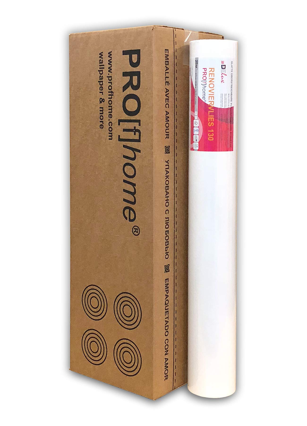 Profhome Renoviervlies 130 g Öko Malervlies glattes Vlies rissüberbrückende Vliestapete umweltbewusst nachhaltig umweltschonend weiß 1 Karton 4 Rollen 75 qm FSC® MIX Nr. TSUD-COC-001718-KR