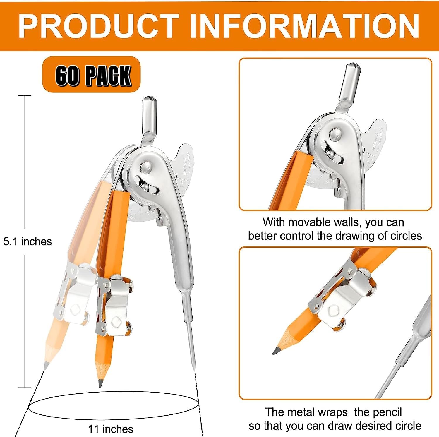 60 Pieces Compass For Geometry Metal Compass Tool Math