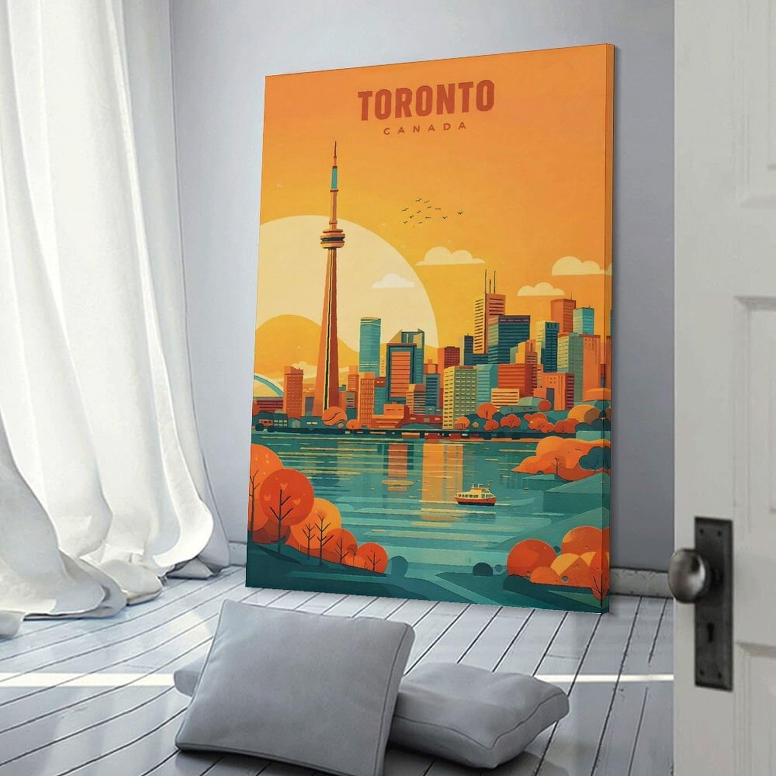 Junmoney Toronto Skyline at Sunset Decorative Wall Artwork 20x30inch(50x75cm), for Living Room, Bedroom, Office Or Hallway, Decorative Artwork with Broad Appeal
