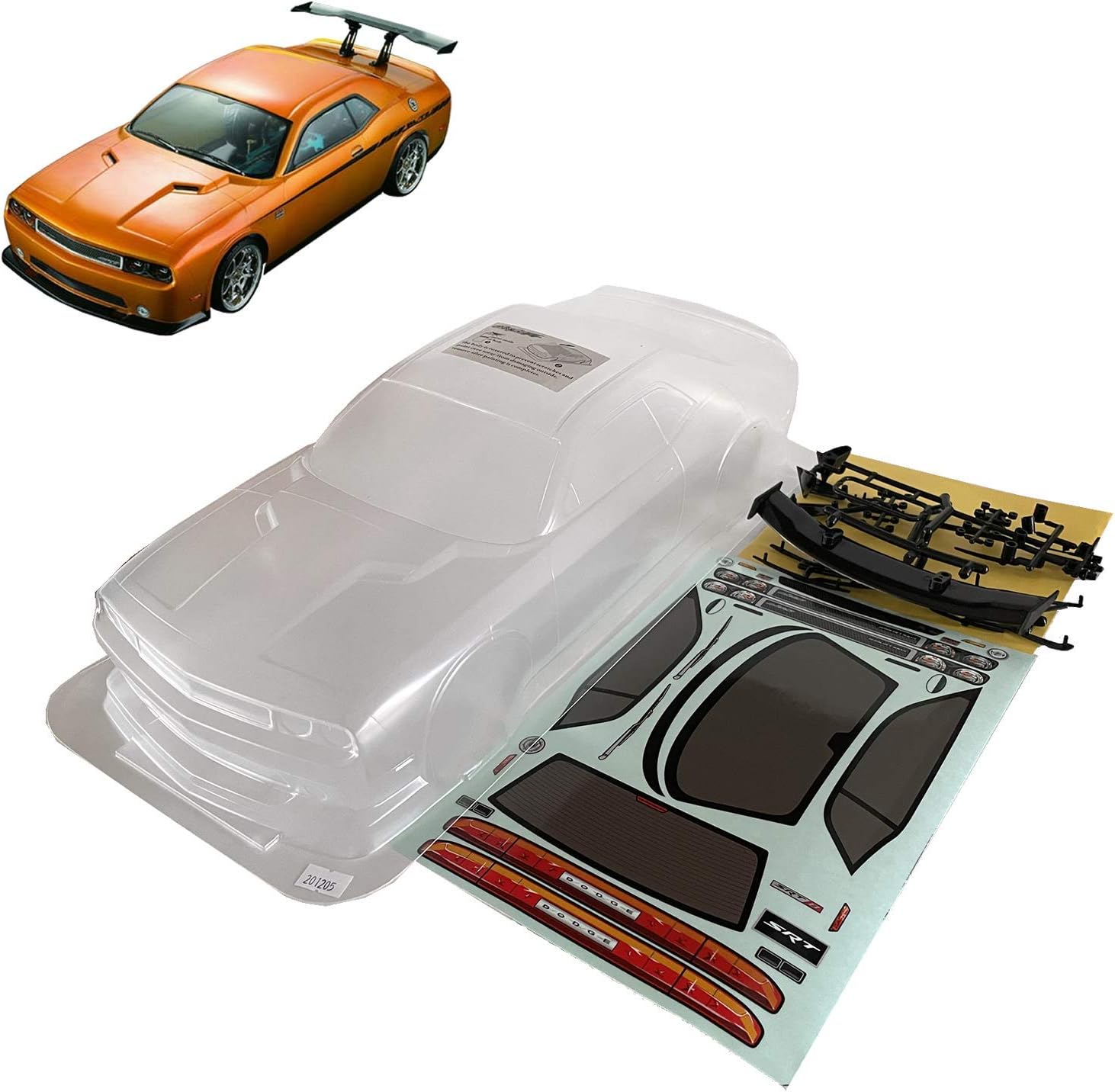 1/10 Scale RC Onroad Racing Drift Touring Car Transparent Clear Lexan Body Shell (Challenger SRT8)