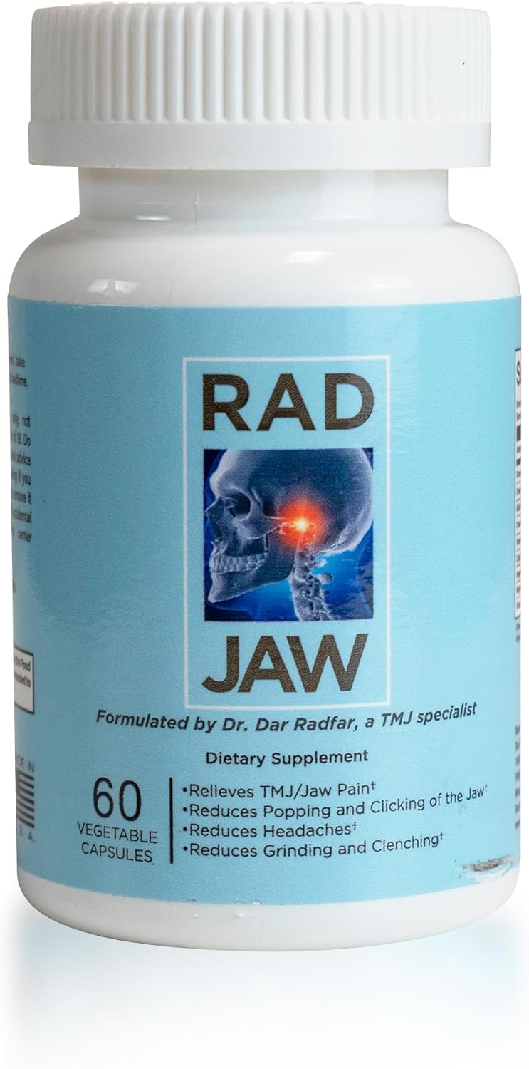 RAD JAW – TMJ Supplement for Women & Men, Nutrient-Based TMJ Relief, Jaw Discomfort Support, Targets Pain, Popping, Clicking, Grinding, Clenching (Bruxism) & Other Symptoms, 60 Vegetable Capsules RAD JAW – TMJ Supplement for Women & Men, Nutrient-Based TMJ Relief, Jaw Discomfort Support, Targets Pain, Popping, Clicking, Grinding, Clenching (Bruxism) & Other Symptoms, 60 Vegetable Capsules