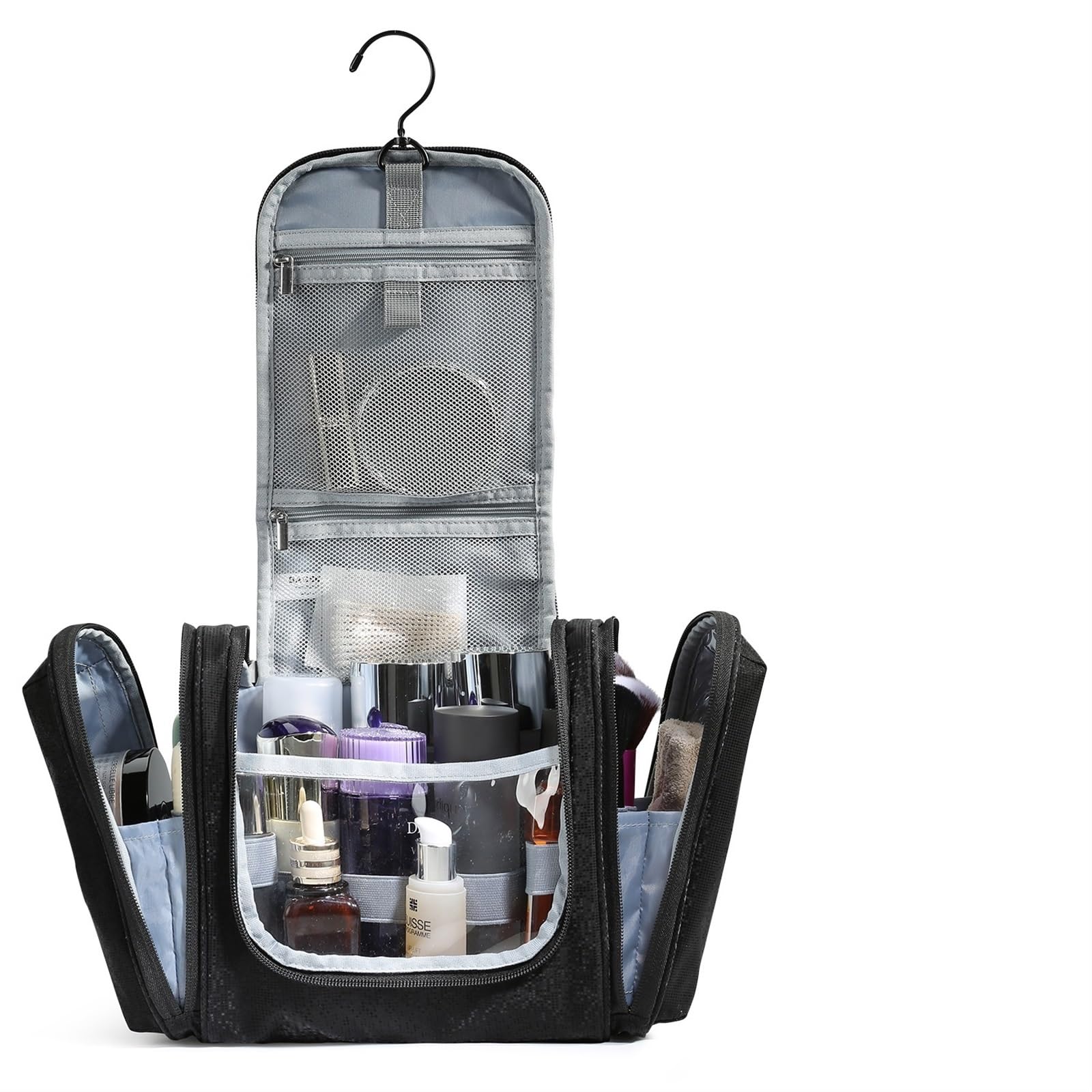 Neceser Bolsas de Viaje Colgantes, Nuevo Organizador de Maquillaje Transparente Impermeable, Gran Capacidad, Neceser cosmético, Estuche organizadores(Black,L)